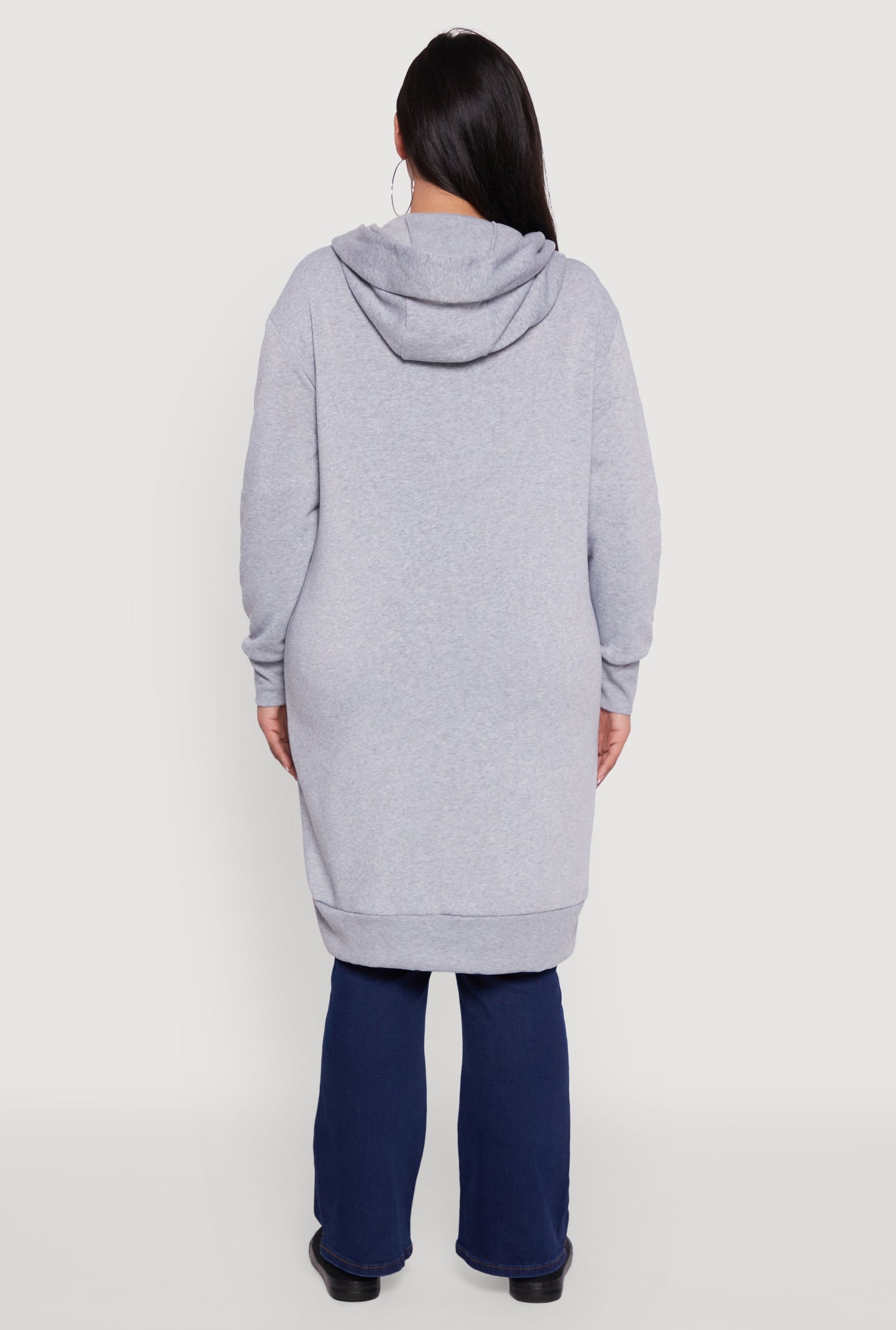 Plus Size Zip Front Long Hoodie