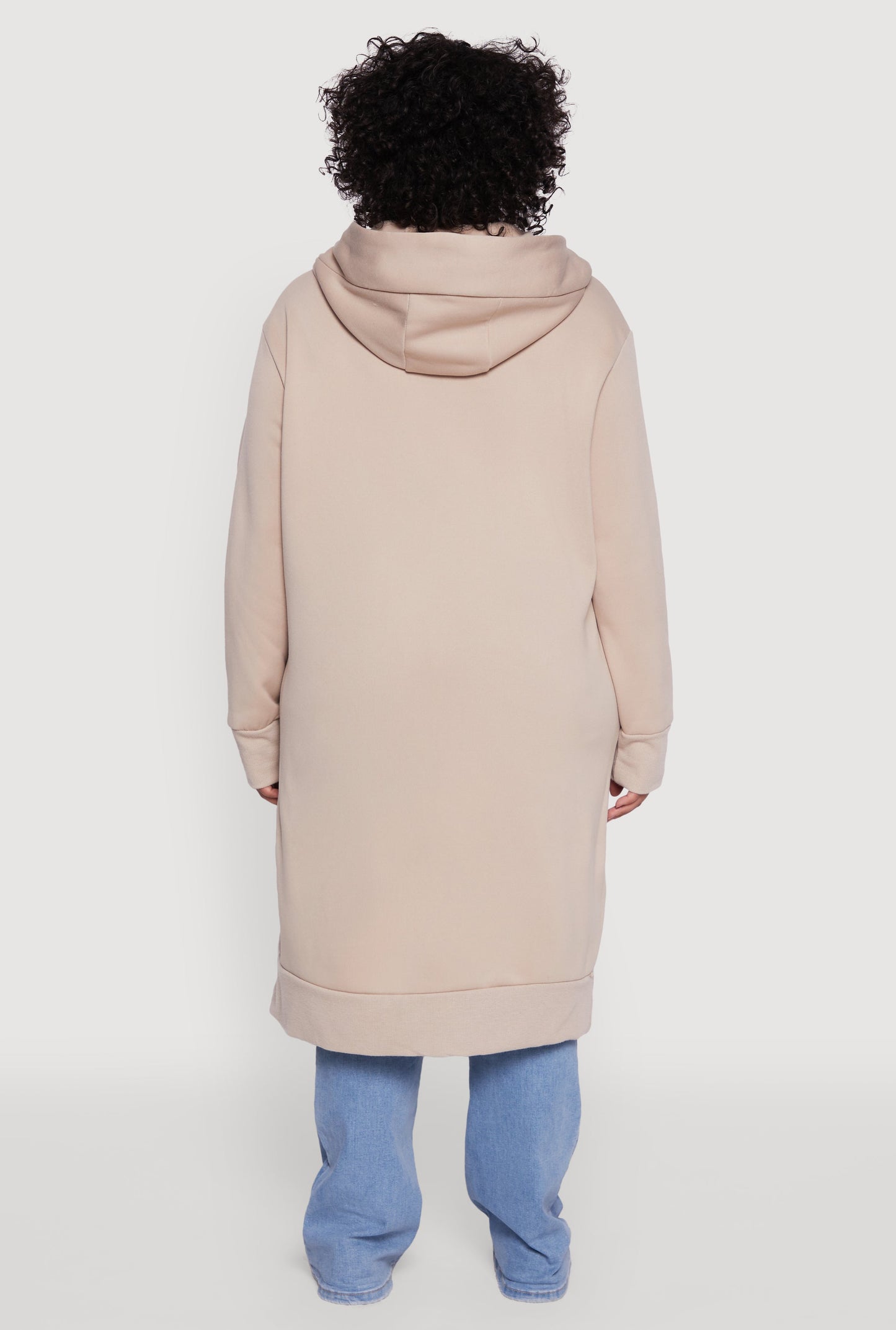 Plus Size Zip Front Long Hoodie
