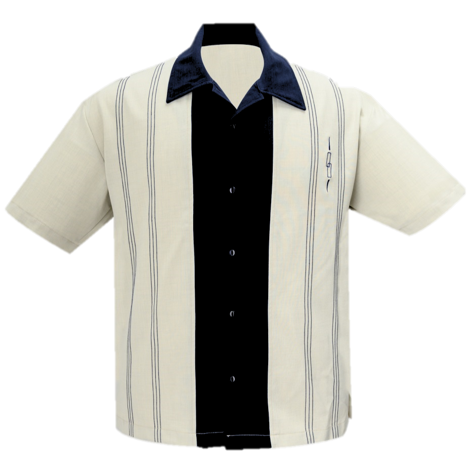 The Harper Bowling Shirt in Stone & Black