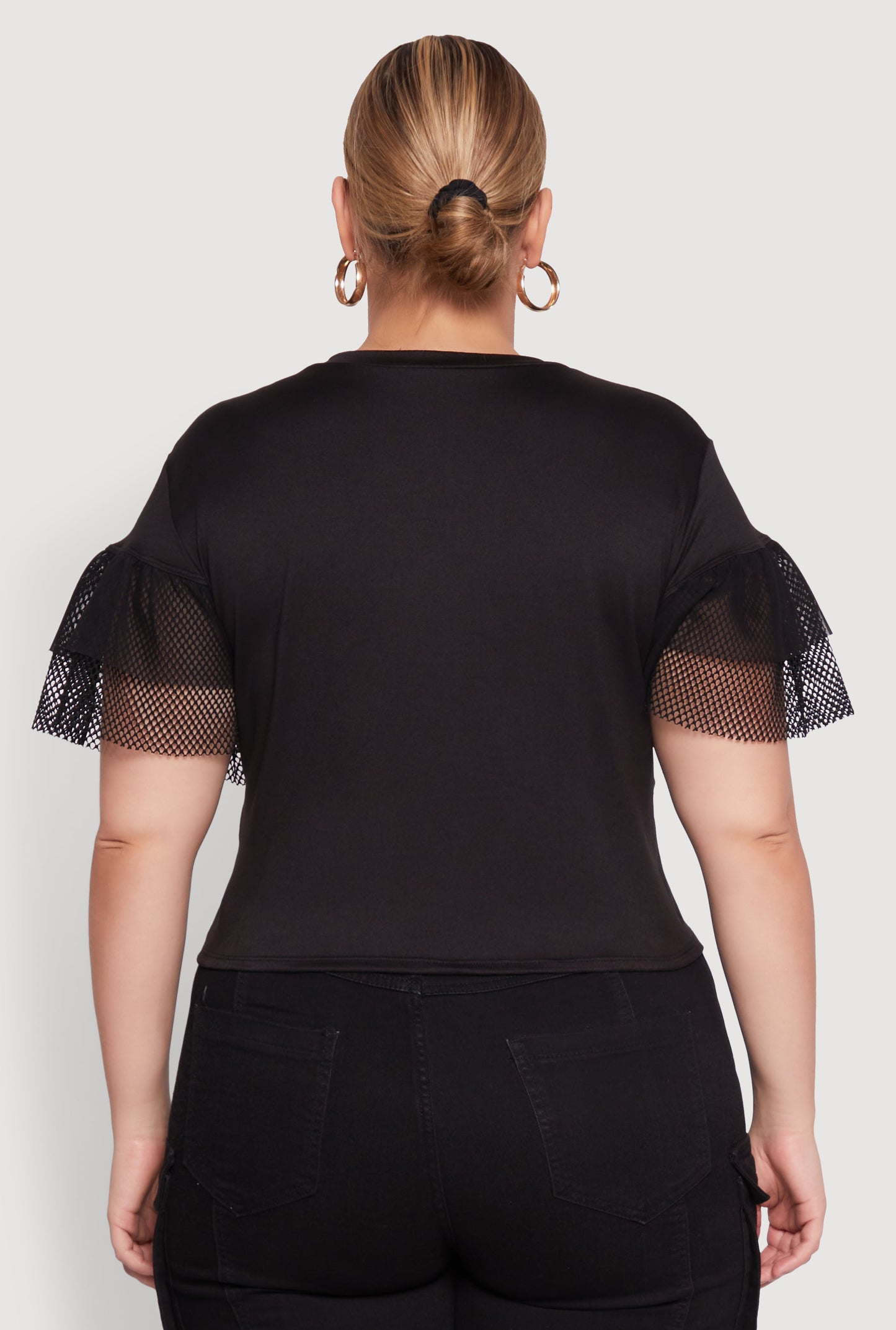 Plus Size Fishnet Sleeve Blessed Eagle Graphic Tee