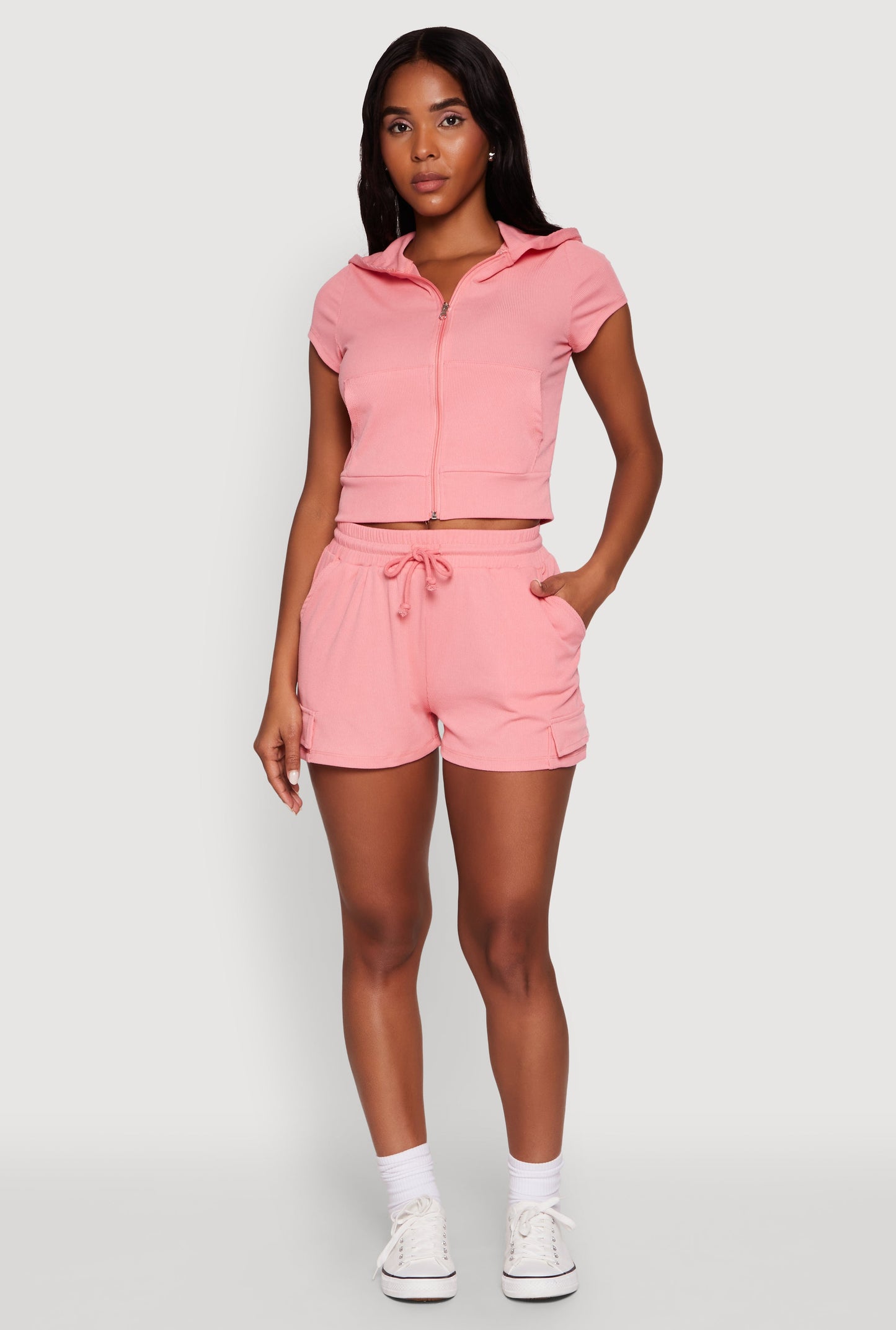 Ribbed Knit Drawstring Shorts