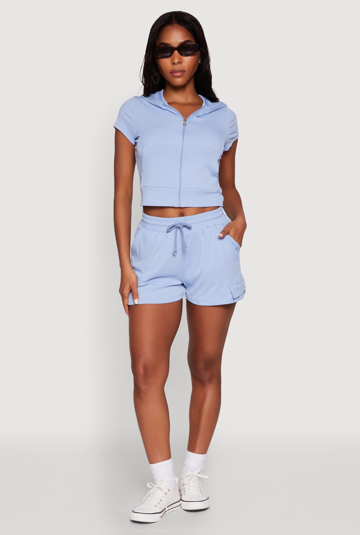 Ribbed Knit Drawstring Shorts