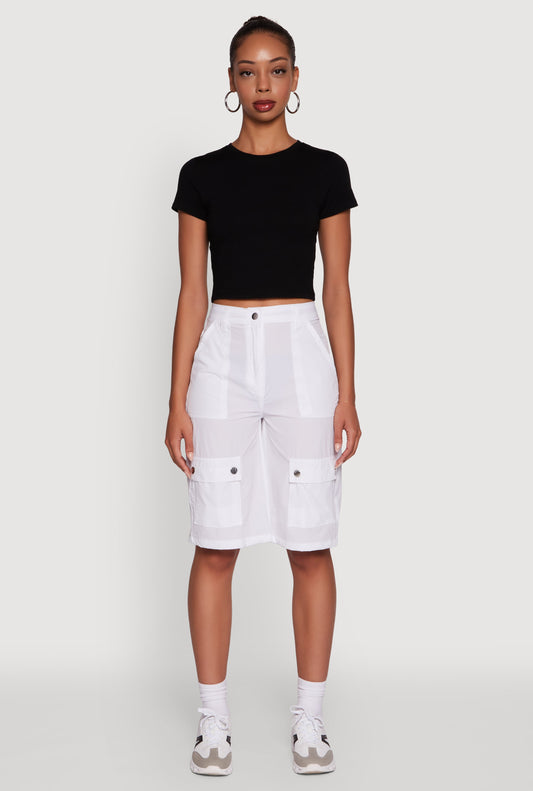 Trendy High Waisted Nylon Cargo Shorts
