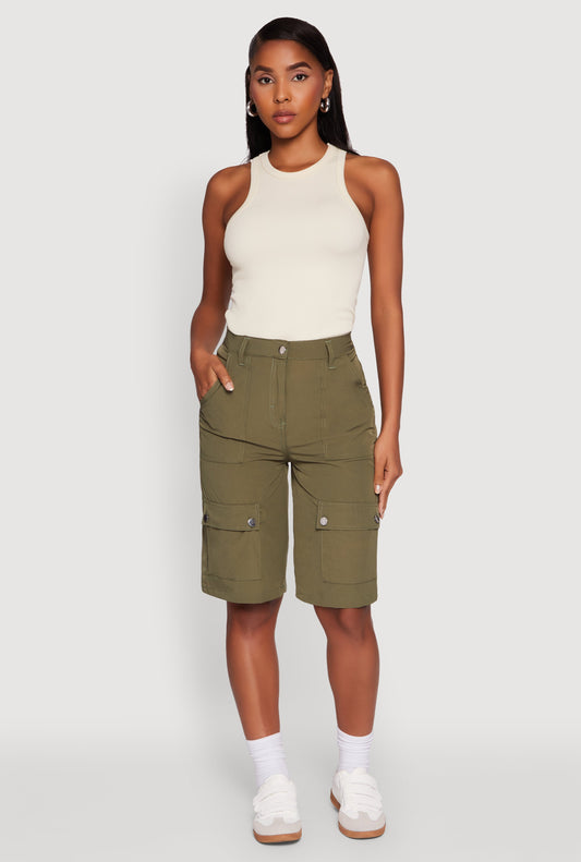 Trendy High Waisted Nylon Cargo Shorts