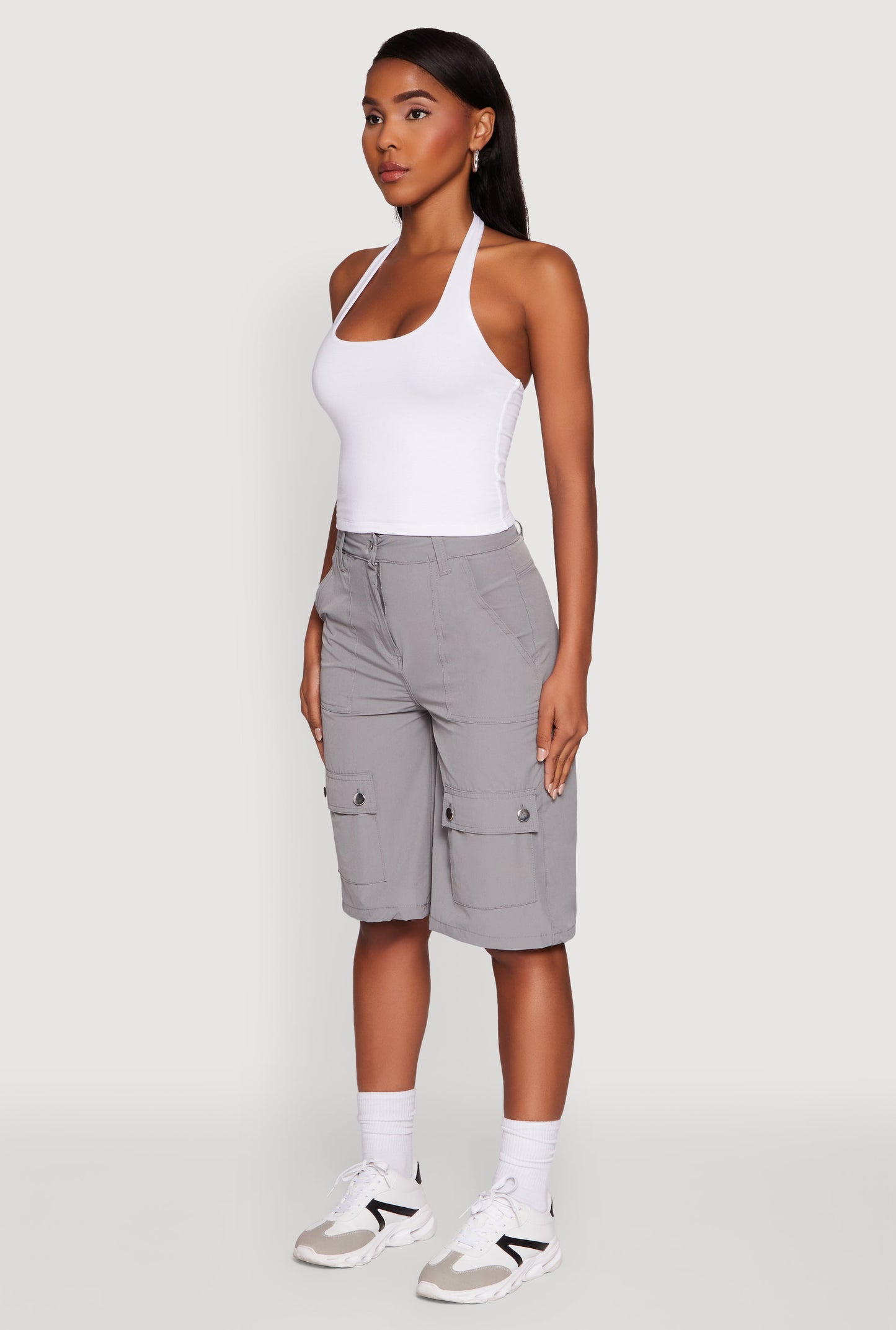 Trendy High Waisted Nylon Cargo Shorts