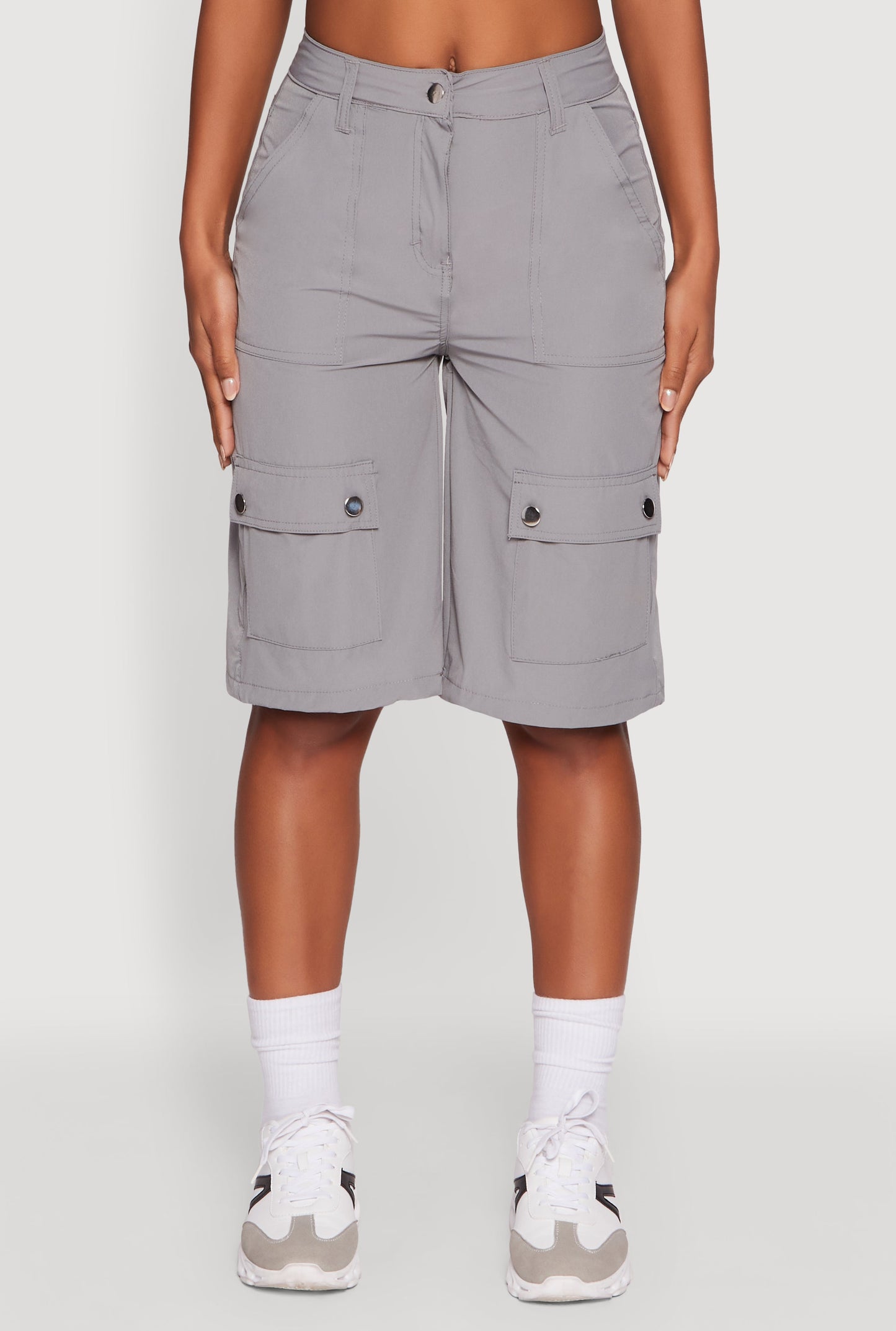 Trendy High Waisted Nylon Cargo Shorts