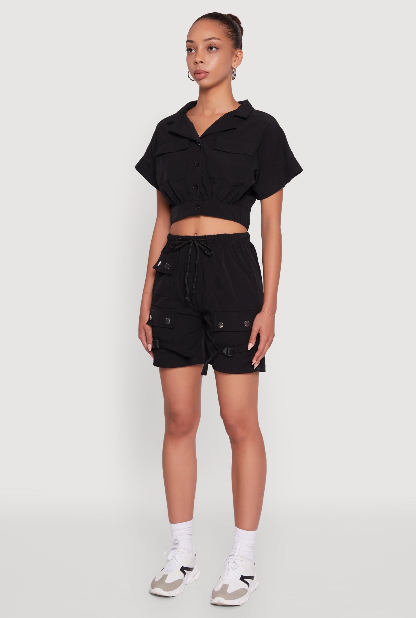 Trendy Nylon Drawstring Waist Utility Shorts