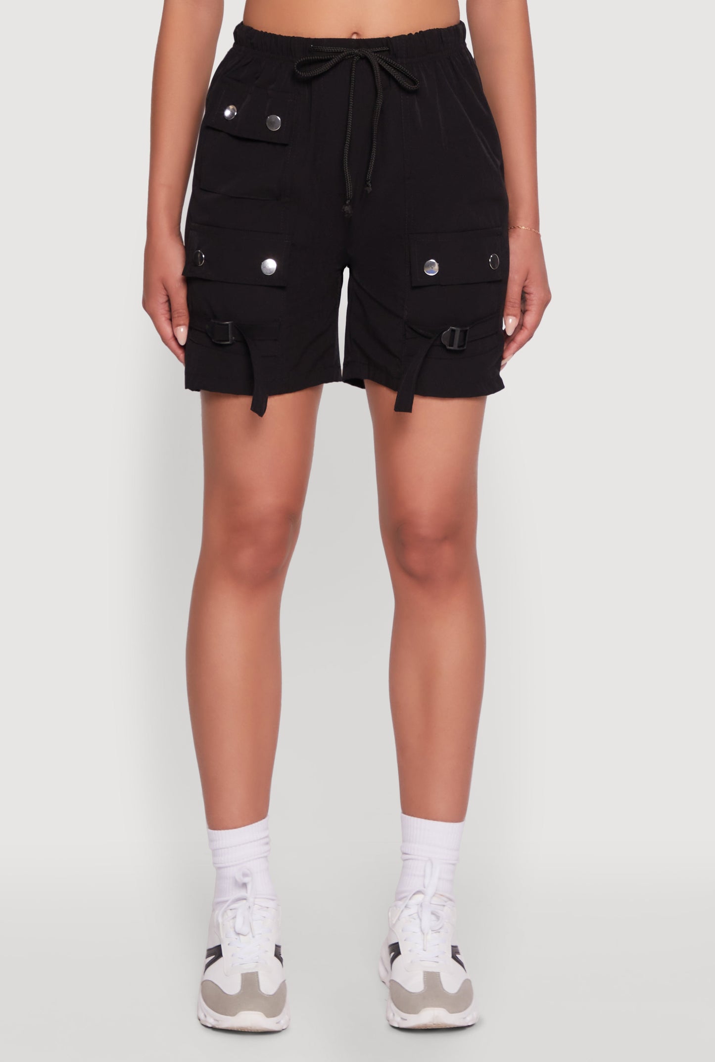 Trendy Nylon Drawstring Waist Utility Shorts