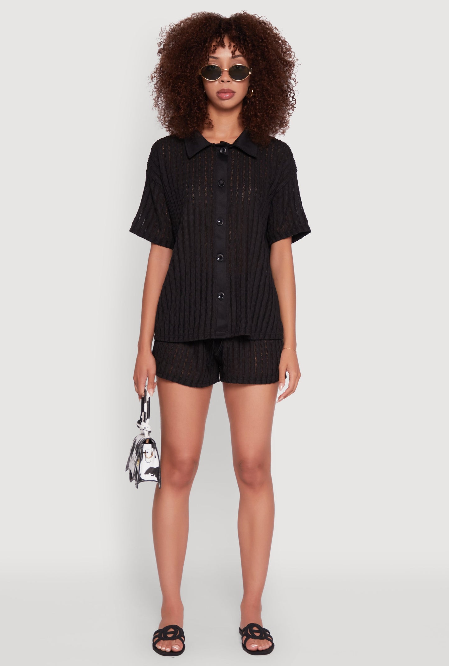 Trendy High Waisted Shadow Stripe Shorts