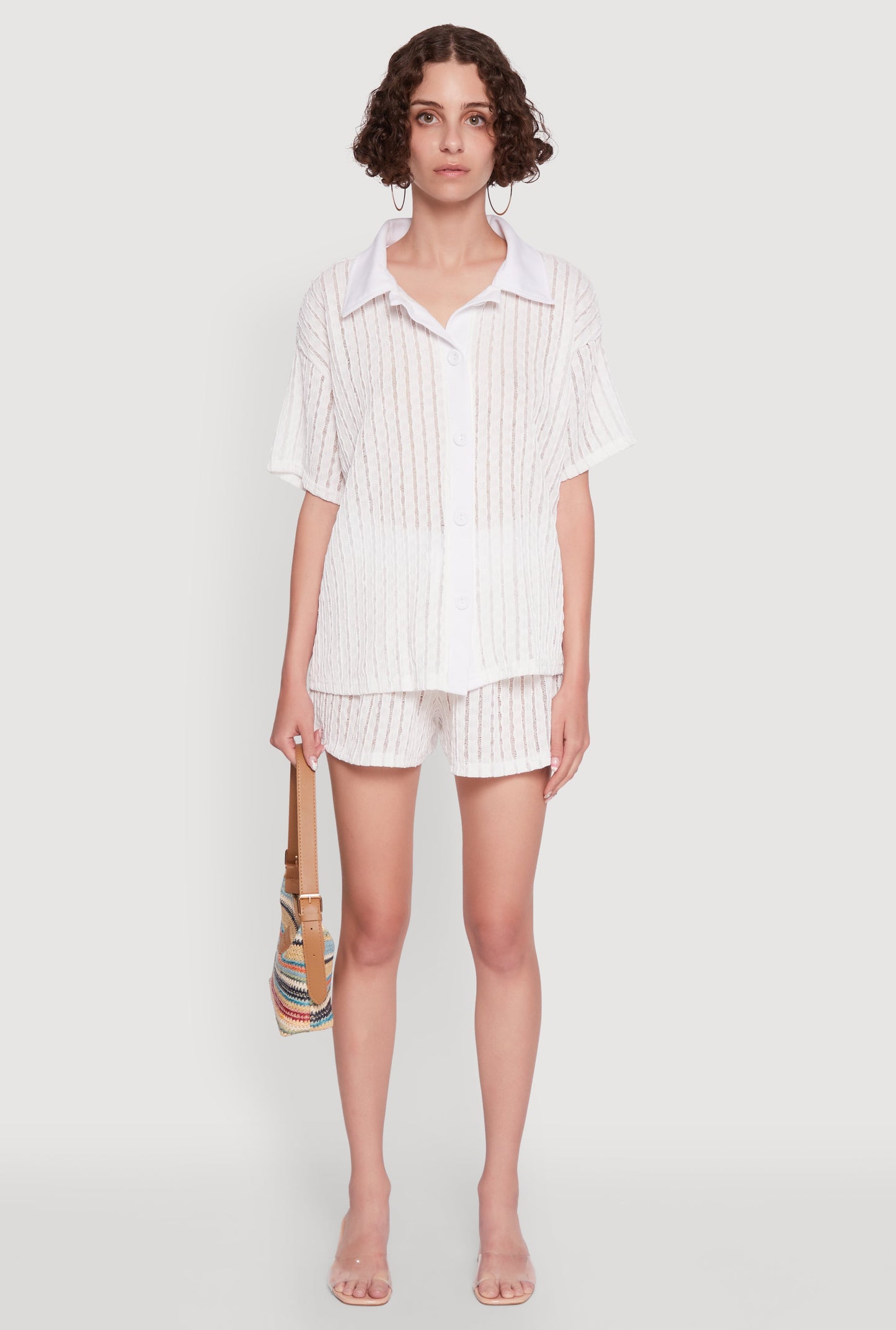 Trendy High Waisted Shadow Stripe Shorts
