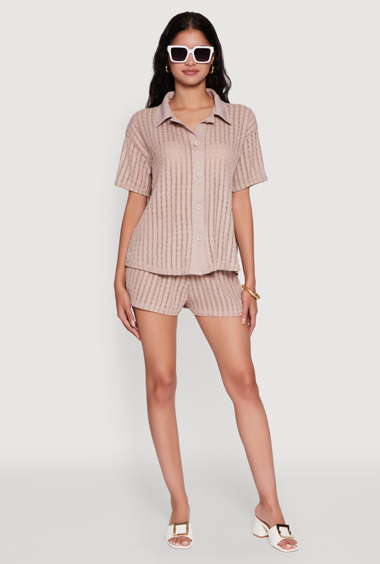 Trendy High Waisted Shadow Stripe Shorts