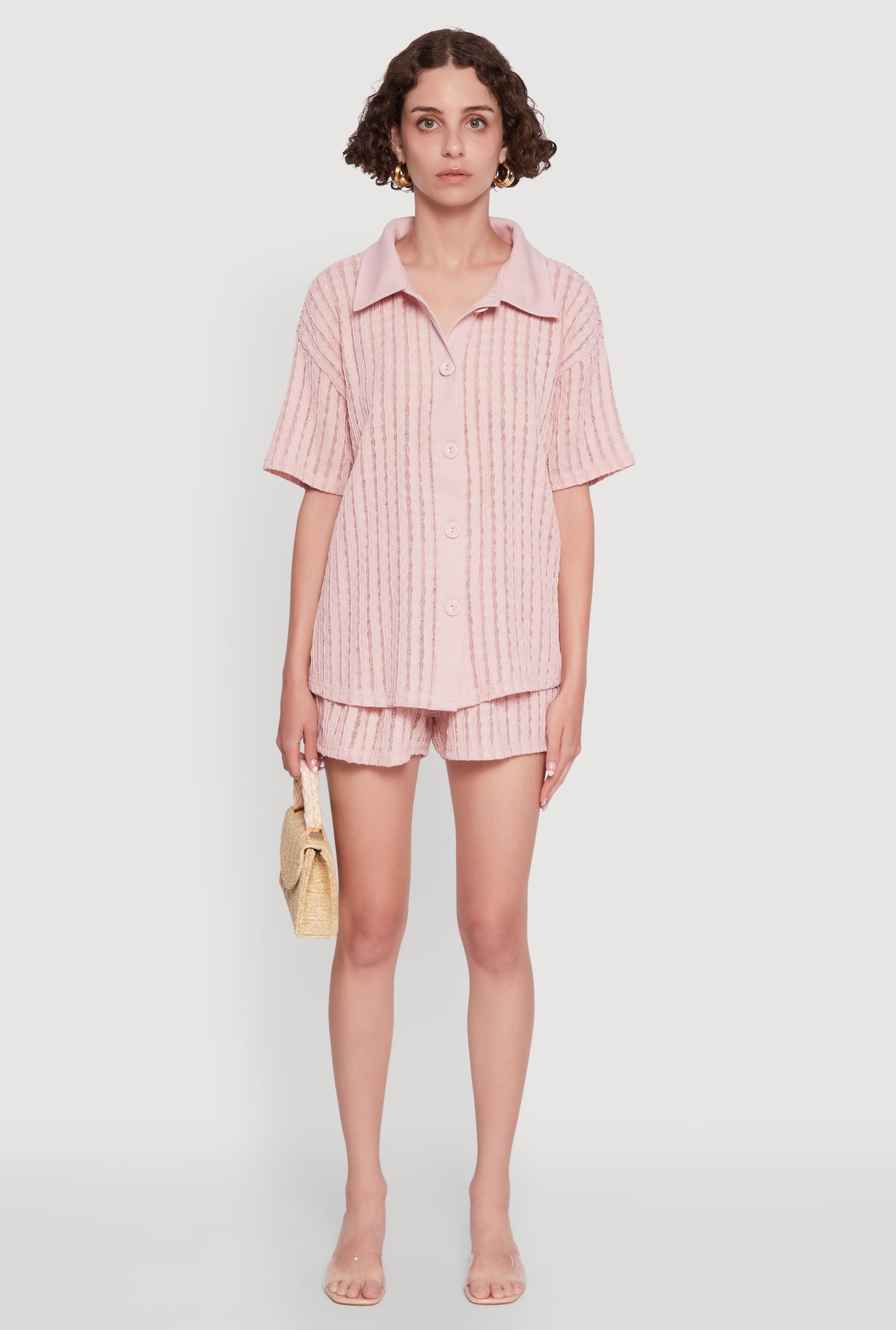 Trendy High Waisted Shadow Stripe Shorts