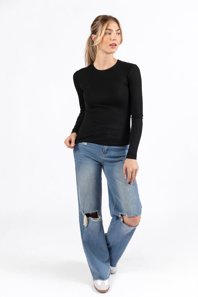 Make Your Choice Black Ribbed Long Sleeve Tee FINAL SALE