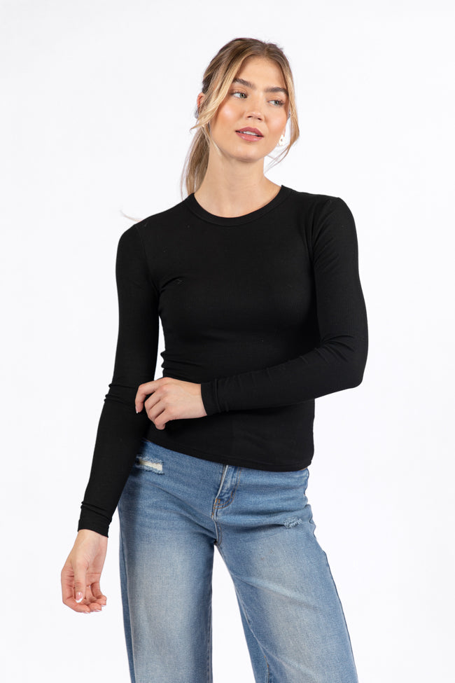 Make Your Choice Black Ribbed Long Sleeve Tee FINAL SALE