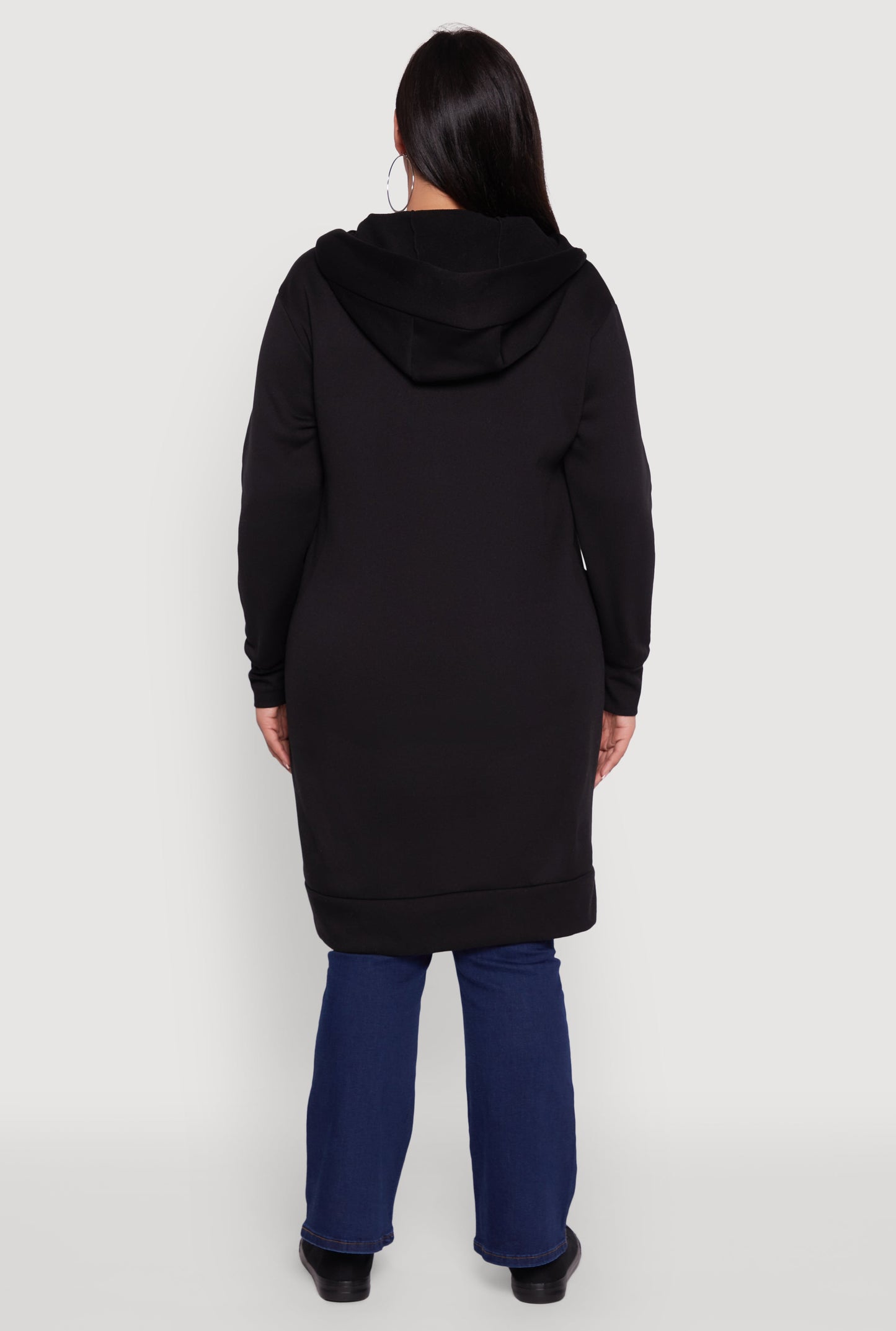 Plus Size Zip Front Long Hoodie