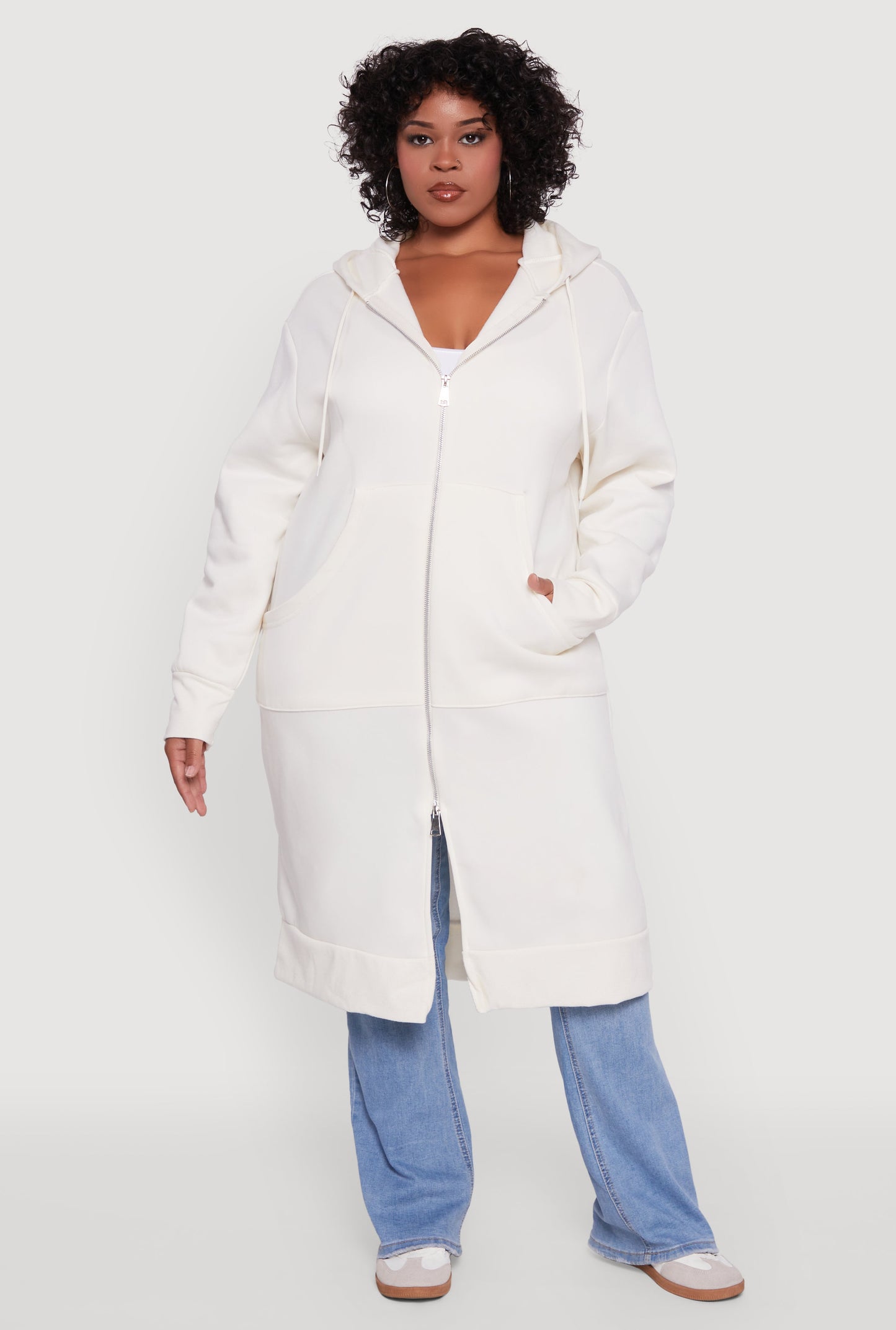 Plus Size Zip Front Long Hoodie