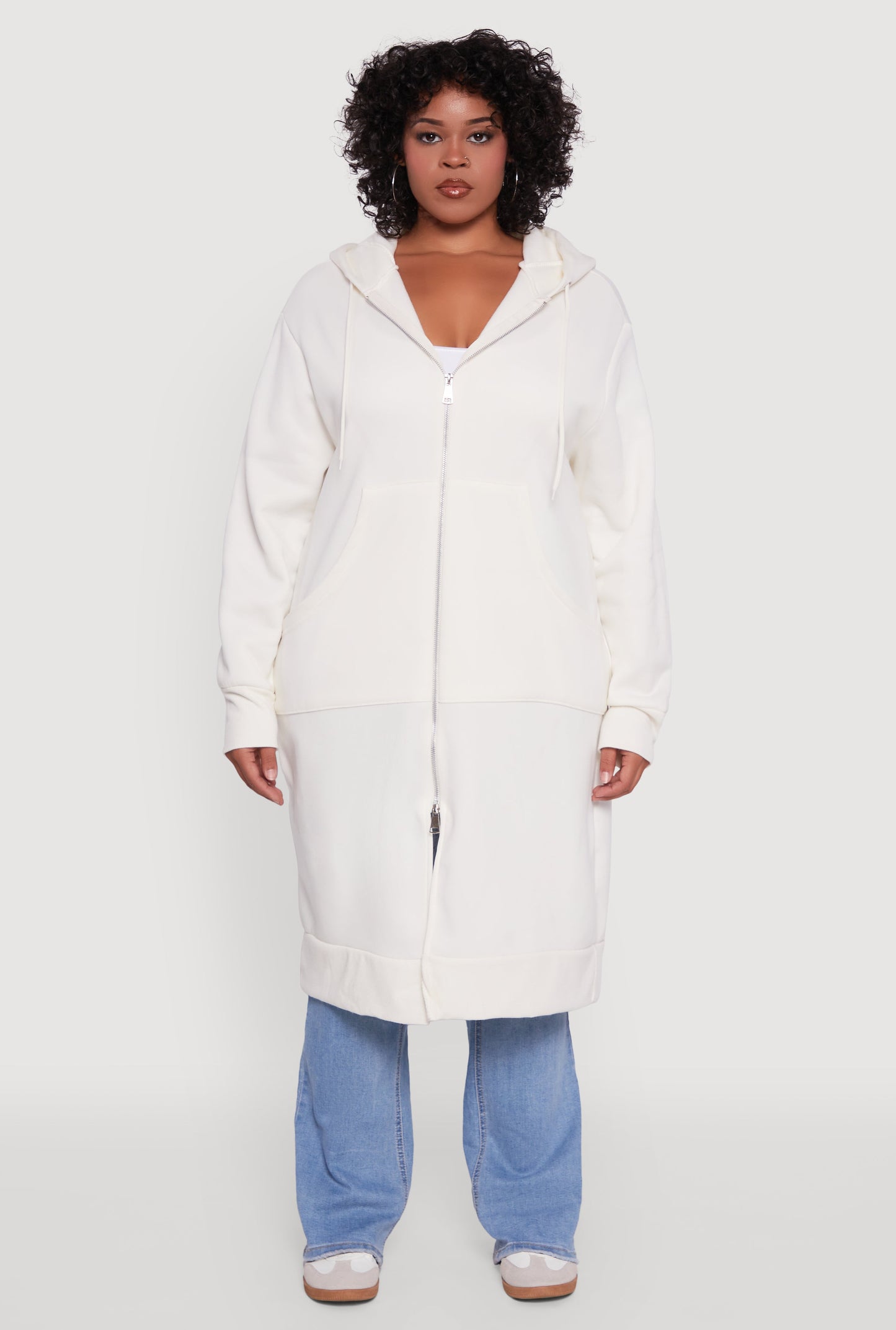 Plus Size Zip Front Long Hoodie