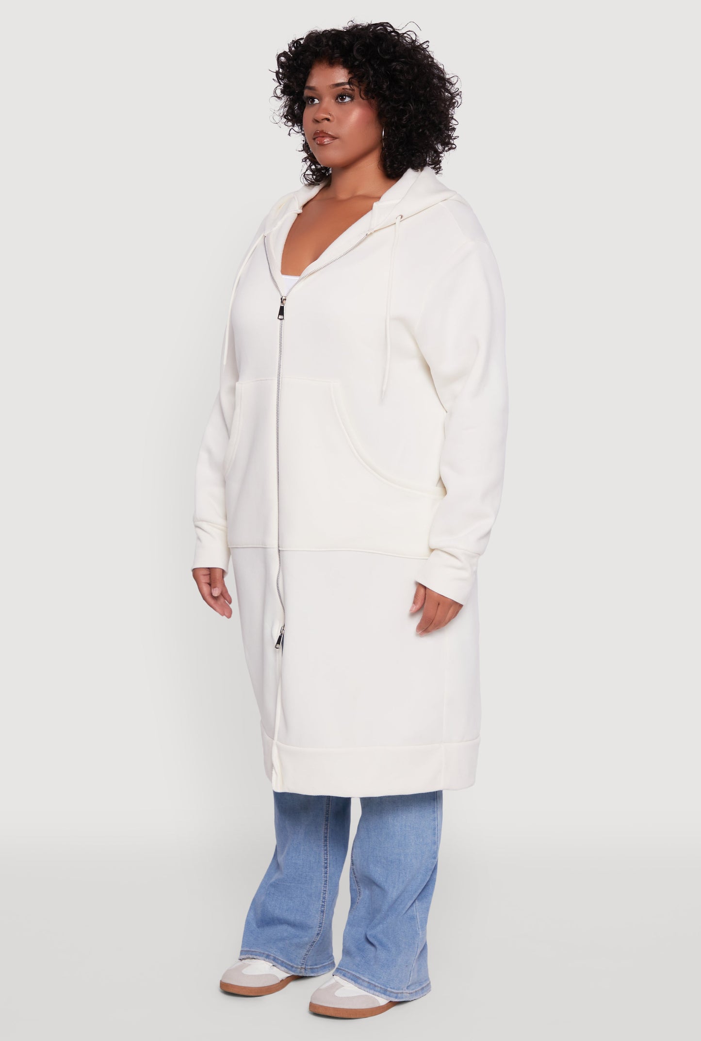 Plus Size Zip Front Long Hoodie