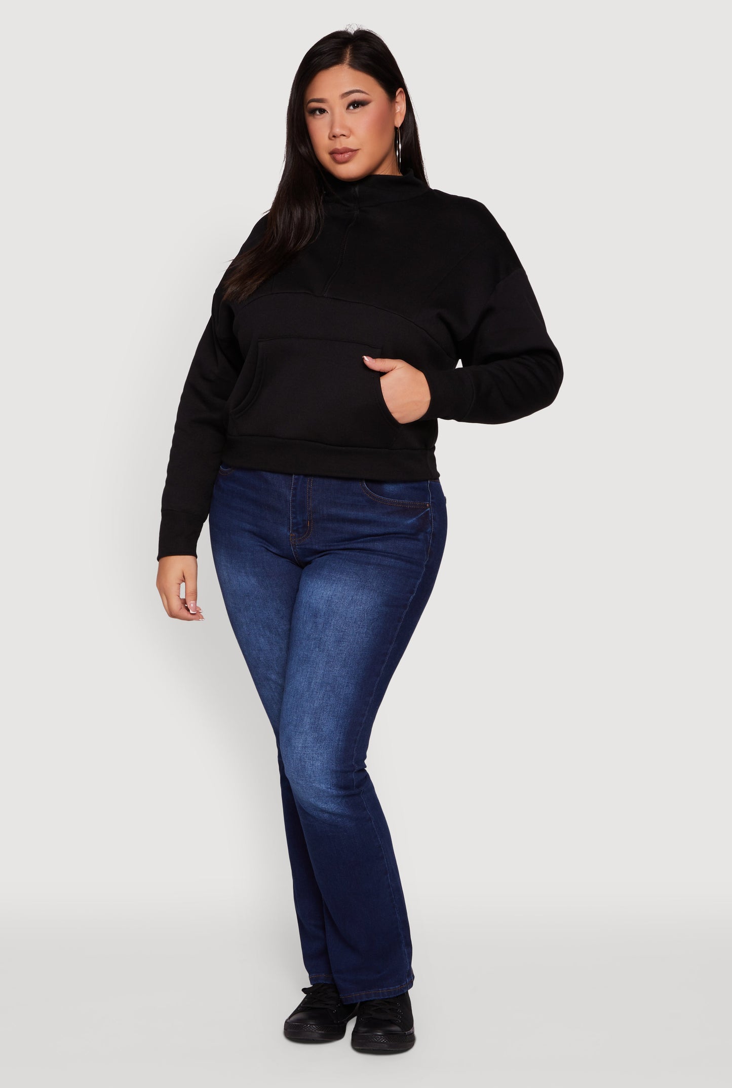 Plus Size Fleece Lined Mock Neck Half Zip Sweatshirt