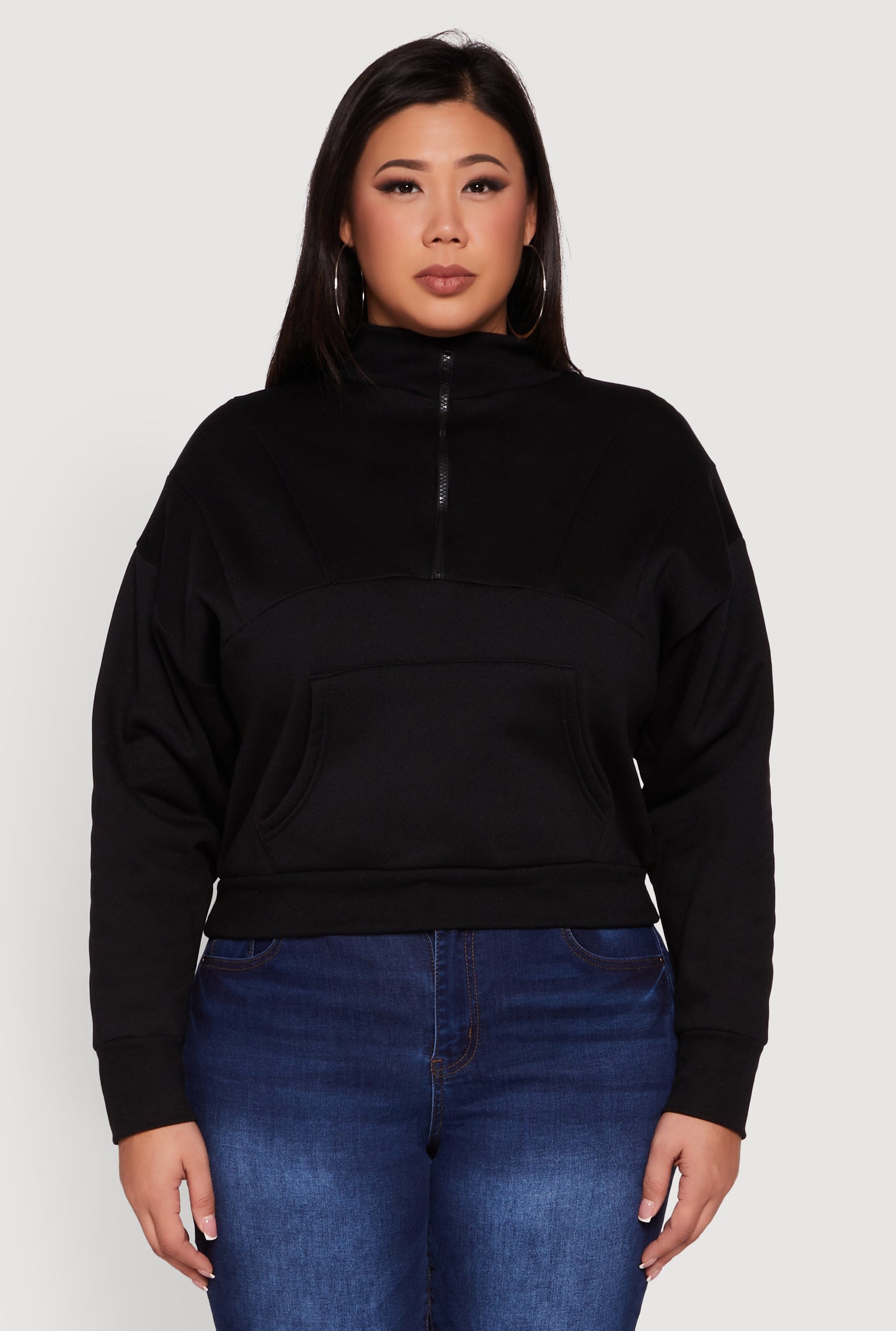 Plus Size Fleece Lined Mock Neck Half Zip Sweatshirt
