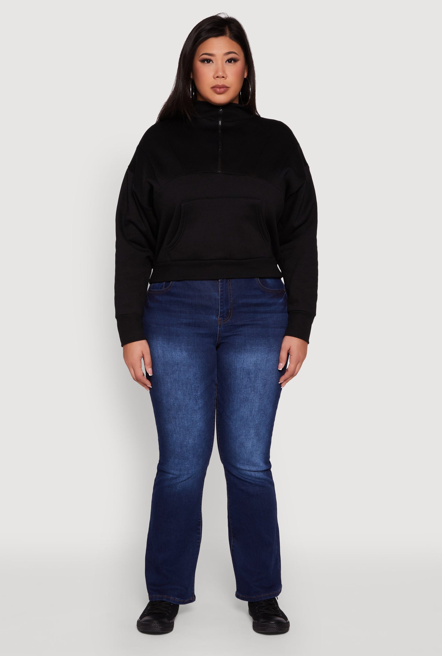 Plus Size Fleece Lined Mock Neck Half Zip Sweatshirt