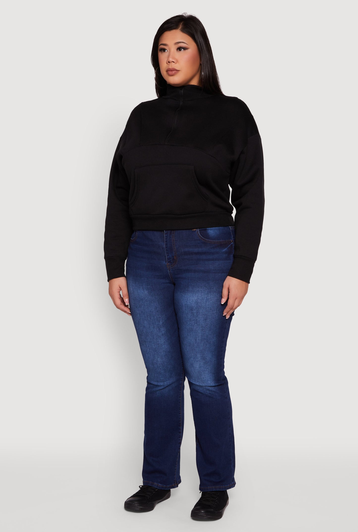 Plus Size Fleece Lined Mock Neck Half Zip Sweatshirt