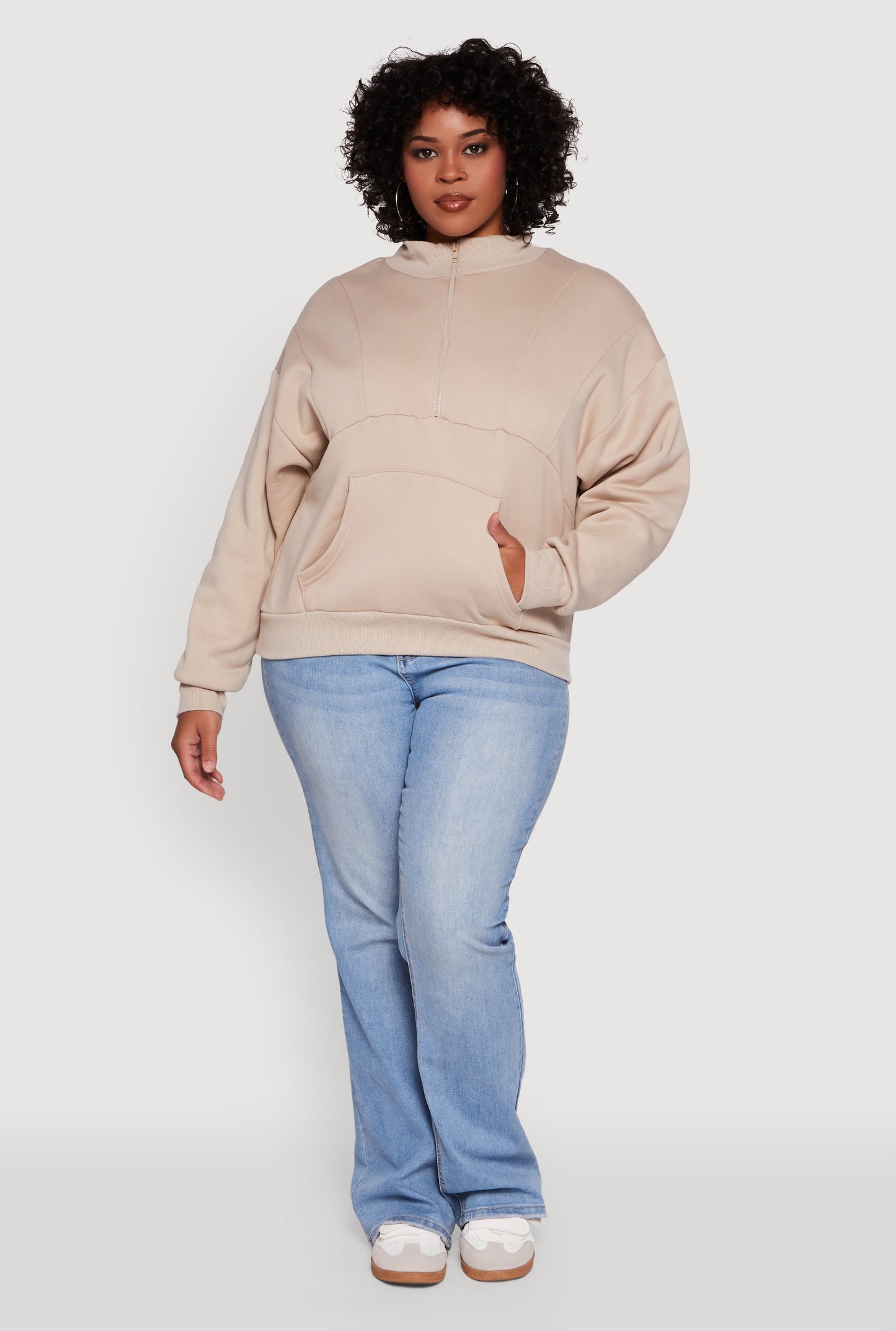 Plus Size Fleece Lined Mock Neck Half Zip Sweatshirt