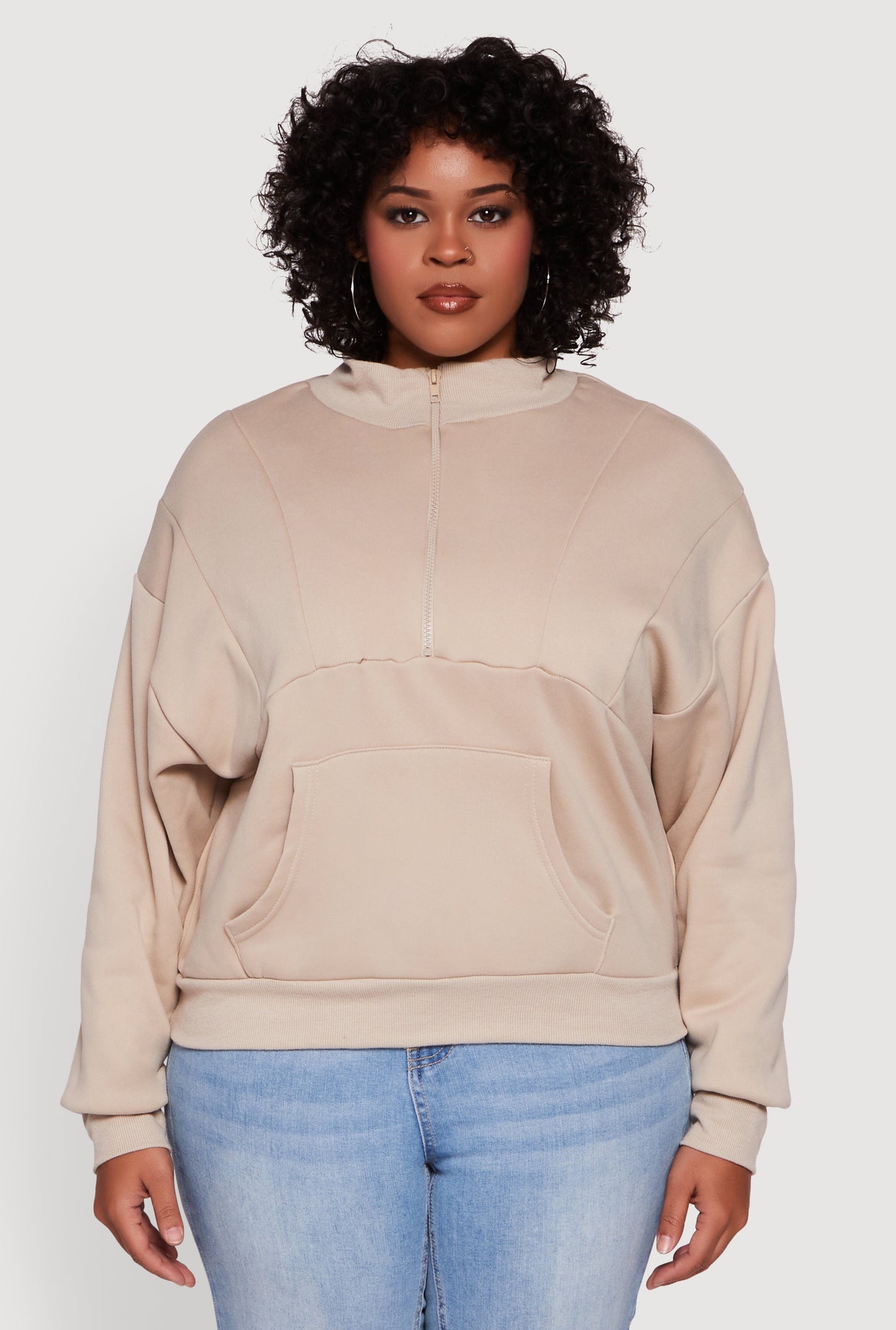 Plus Size Fleece Lined Mock Neck Half Zip Sweatshirt