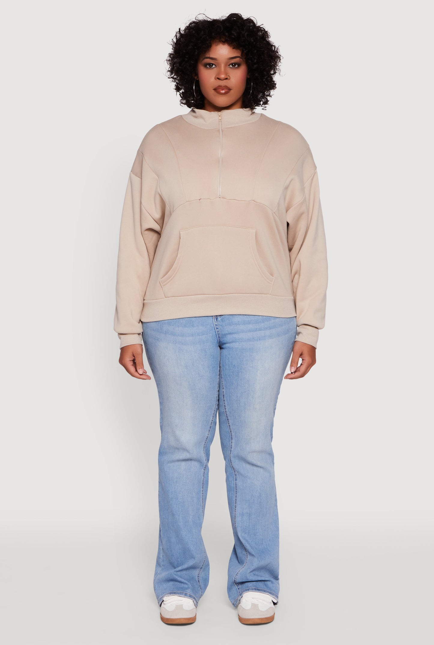 Plus Size Fleece Lined Mock Neck Half Zip Sweatshirt