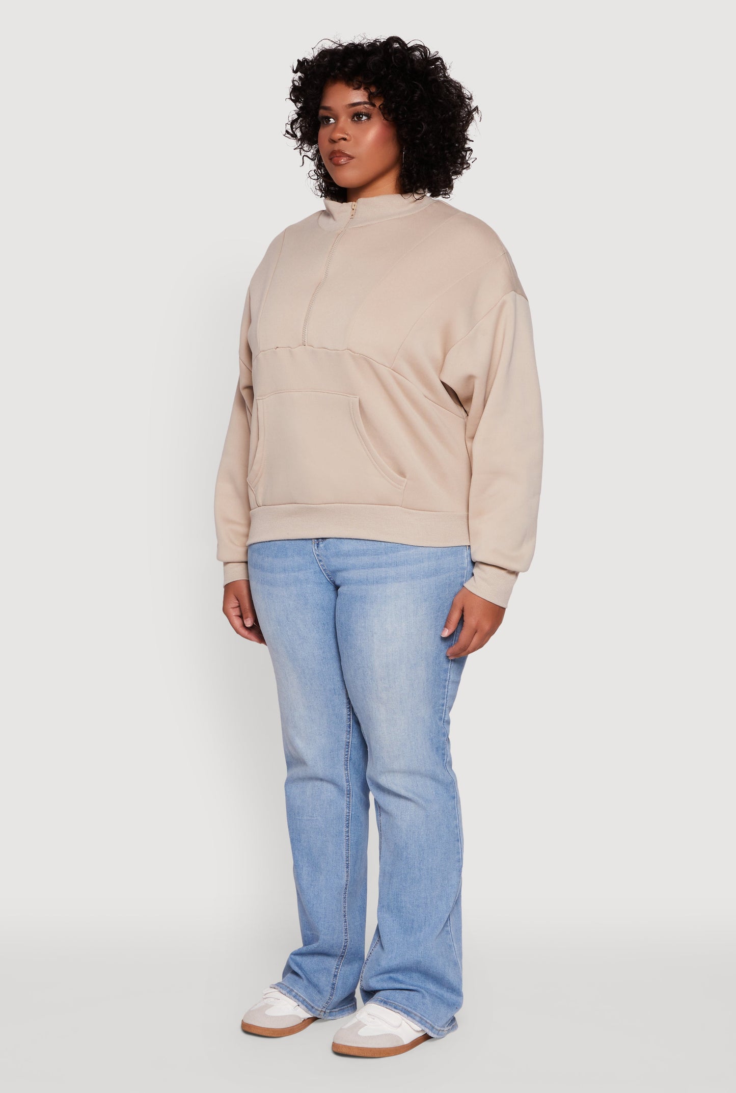 Plus Size Fleece Lined Mock Neck Half Zip Sweatshirt