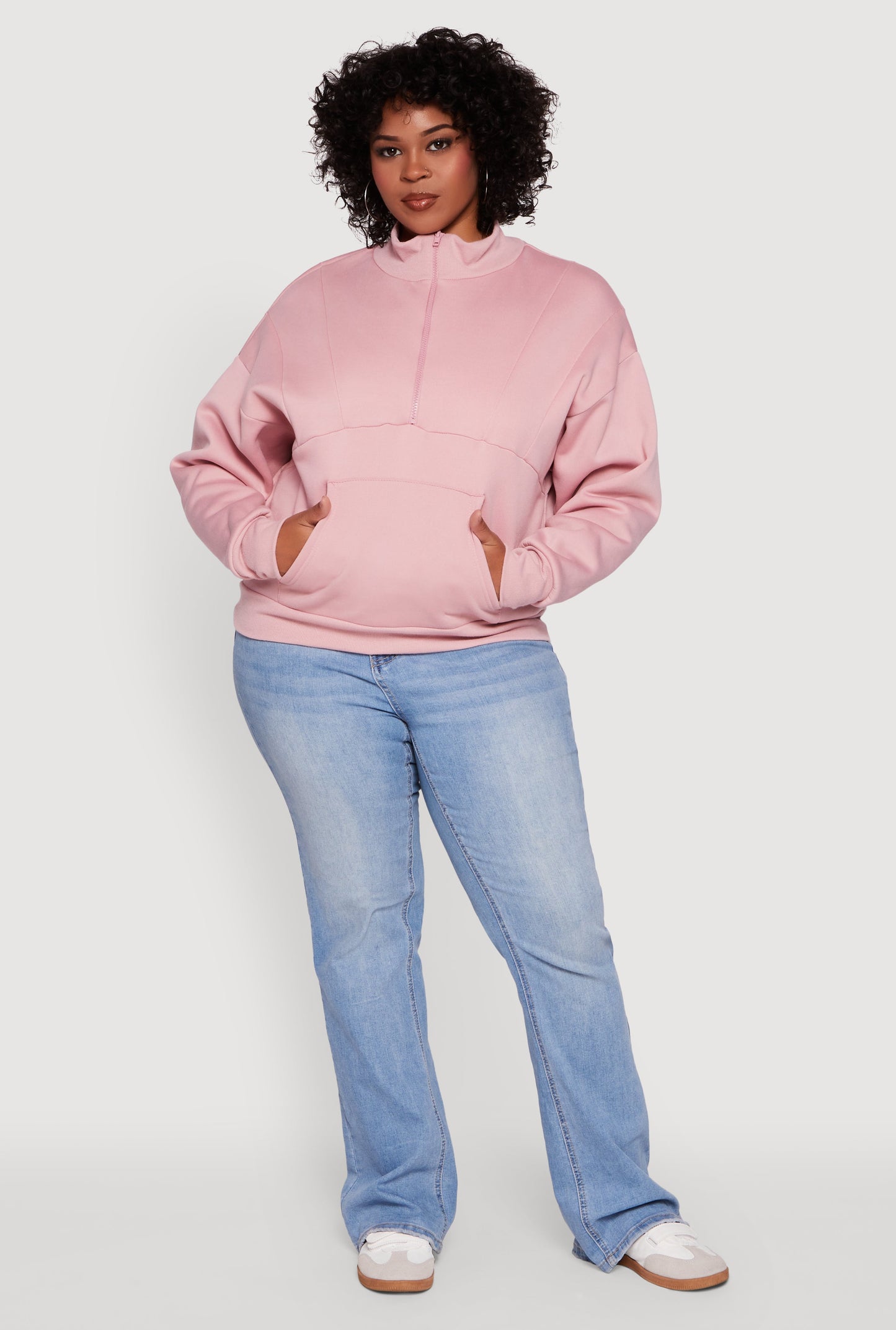Plus Size Fleece Lined Mock Neck Half Zip Sweatshirt