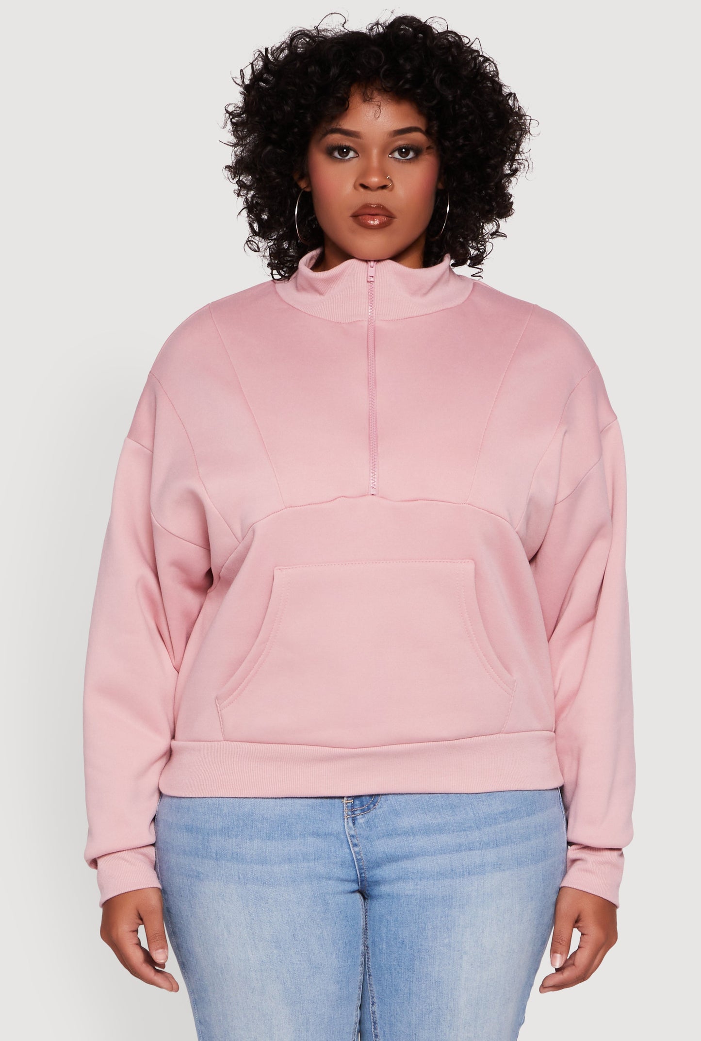 Plus Size Fleece Lined Mock Neck Half Zip Sweatshirt