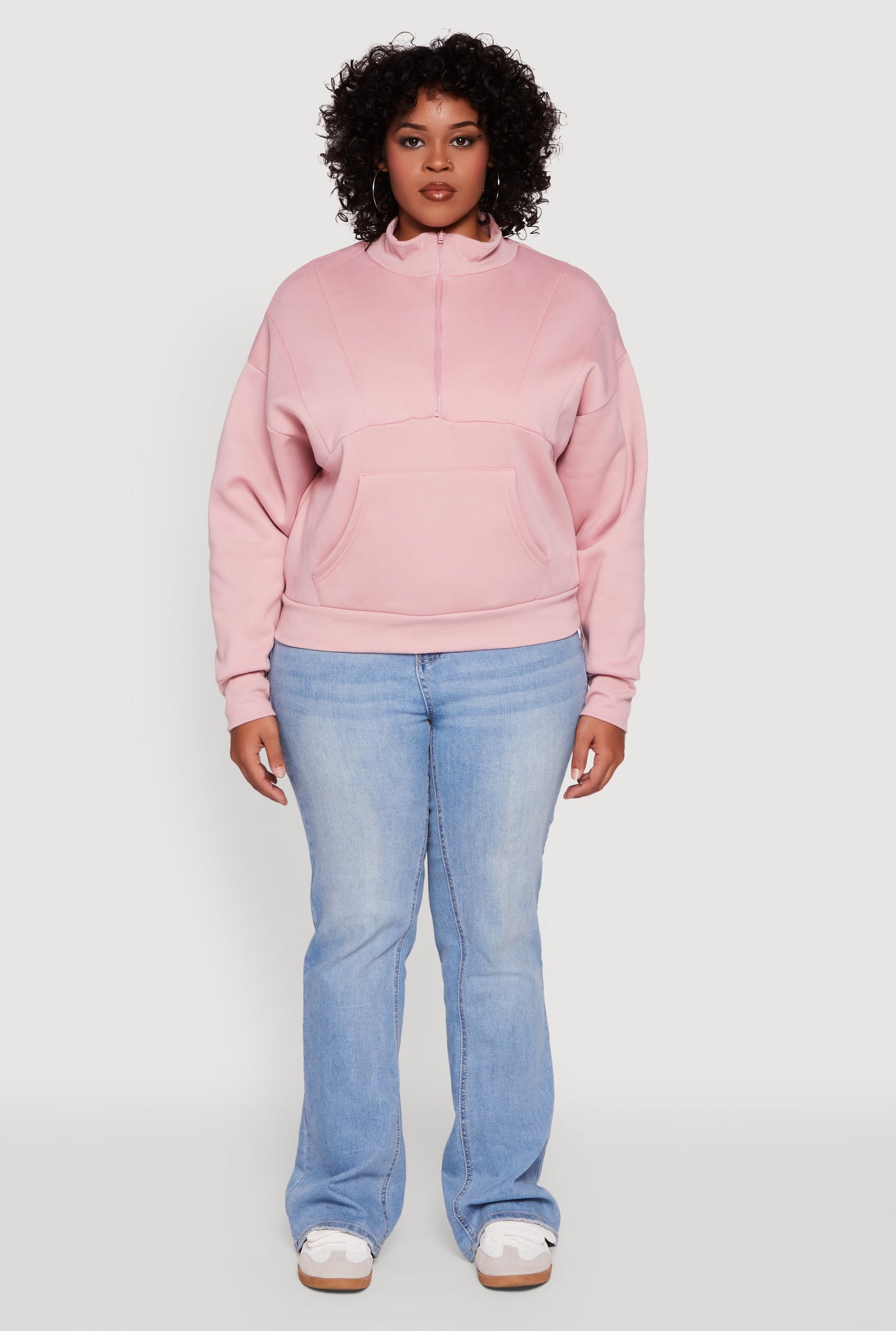 Plus Size Fleece Lined Mock Neck Half Zip Sweatshirt
