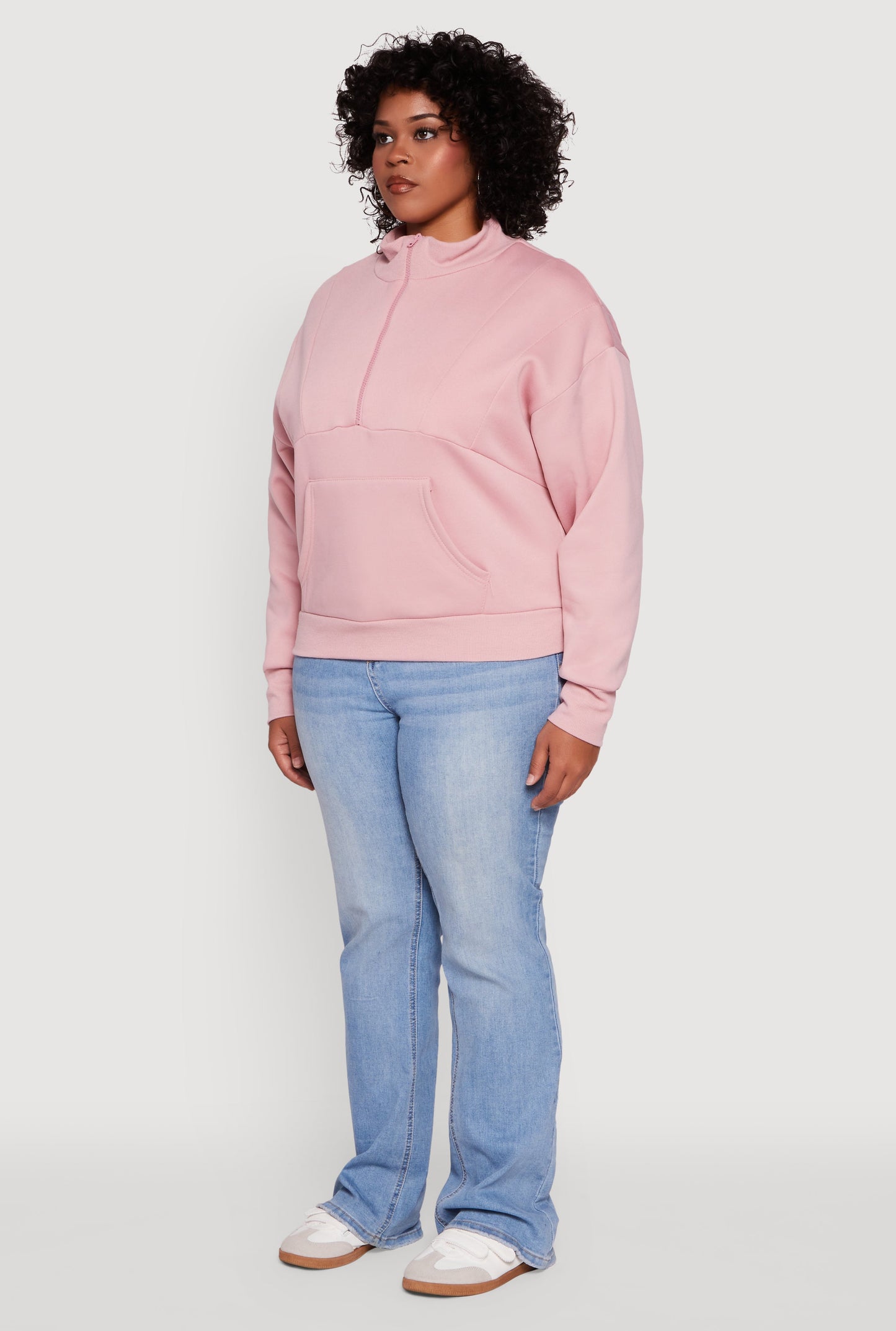 Plus Size Fleece Lined Mock Neck Half Zip Sweatshirt