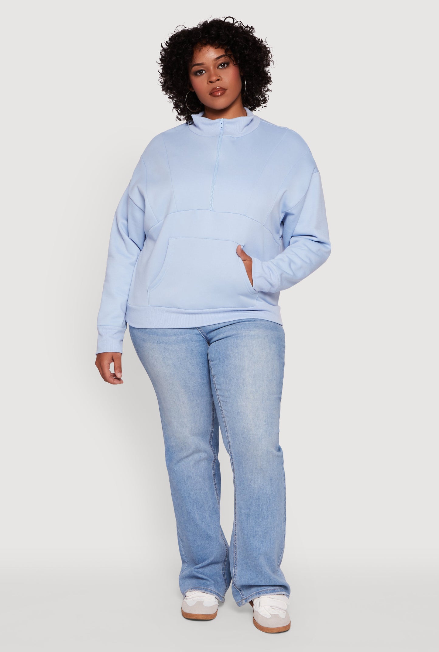 Plus Size Fleece Lined Mock Neck Half Zip Sweatshirt