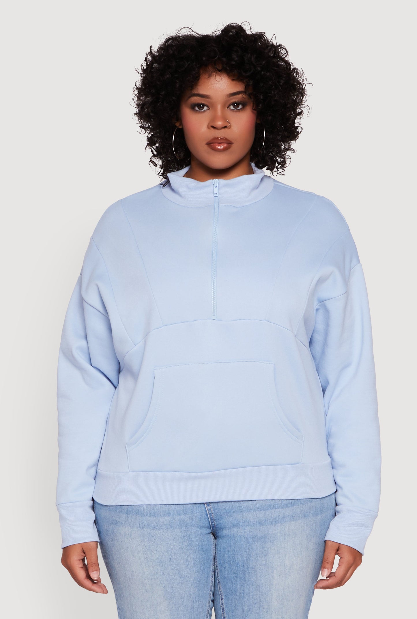 Plus Size Fleece Lined Mock Neck Half Zip Sweatshirt