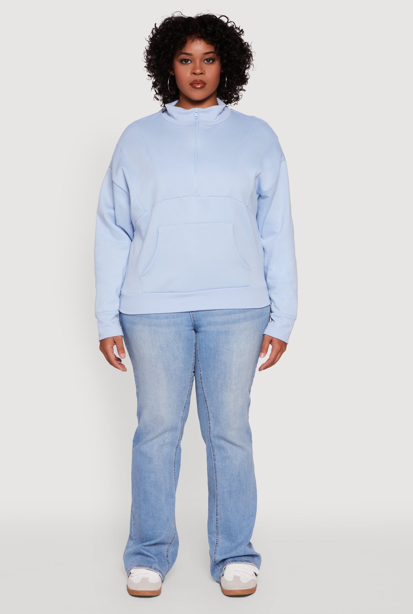 Plus Size Fleece Lined Mock Neck Half Zip Sweatshirt