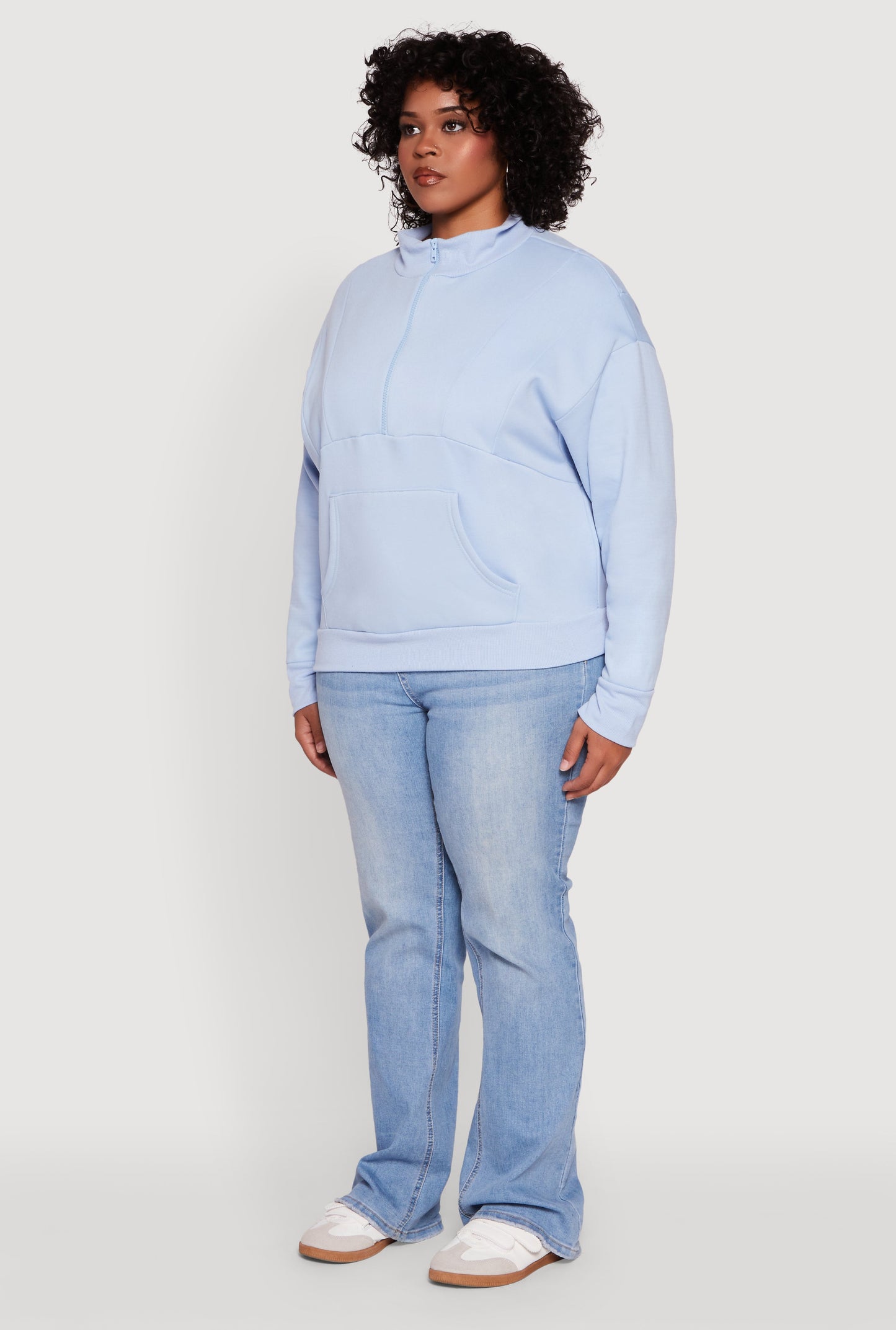 Plus Size Fleece Lined Mock Neck Half Zip Sweatshirt