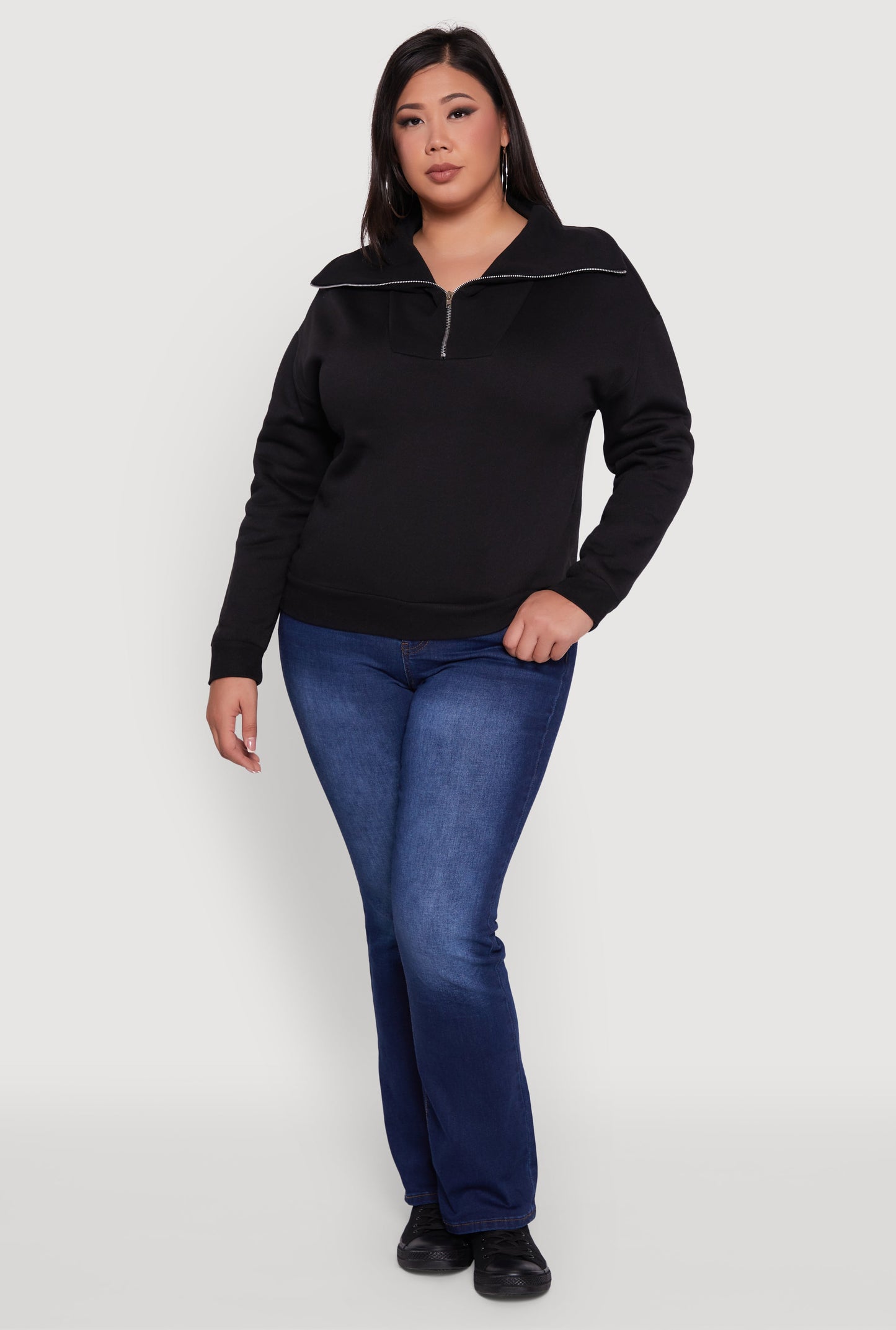 Plus Size Fleece Lined Collared Half Zip Sweatshirt