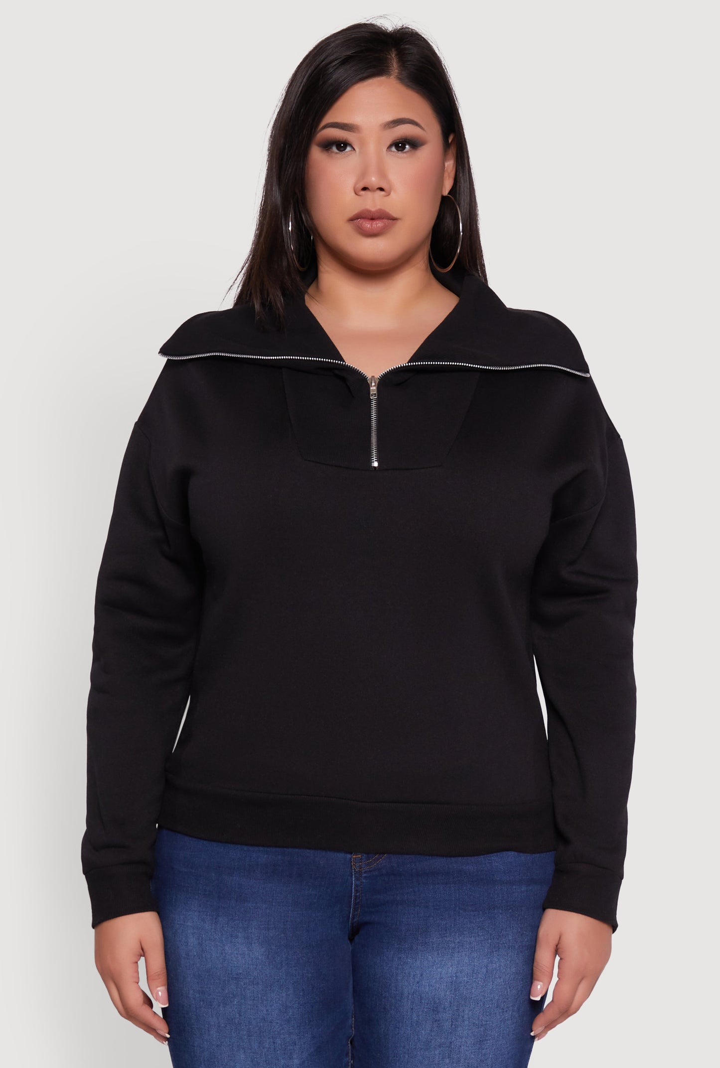 Plus Size Fleece Lined Collared Half Zip Sweatshirt
