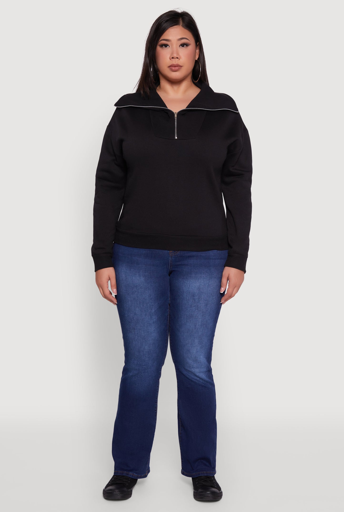 Plus Size Fleece Lined Collared Half Zip Sweatshirt