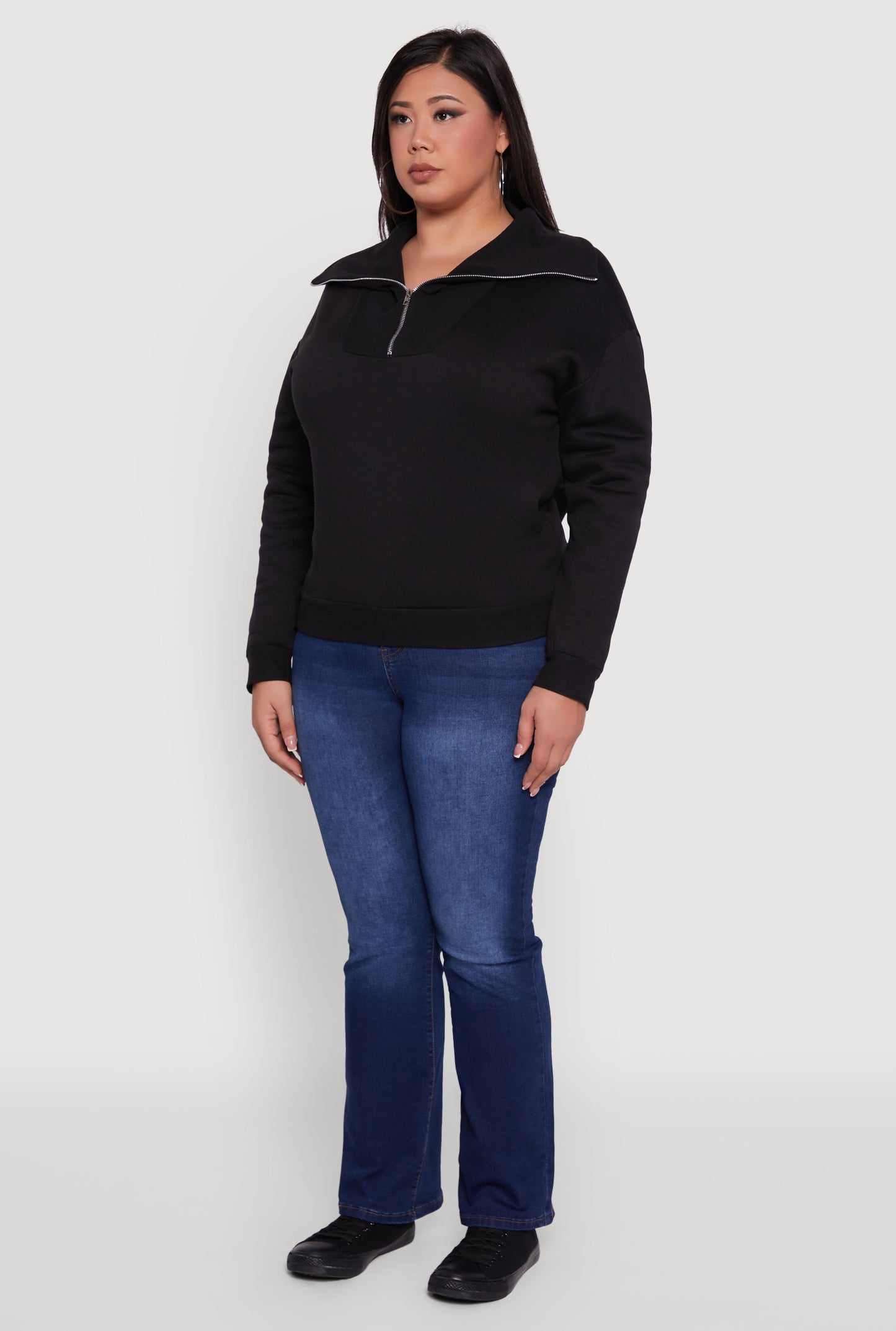 Plus Size Fleece Lined Collared Half Zip Sweatshirt