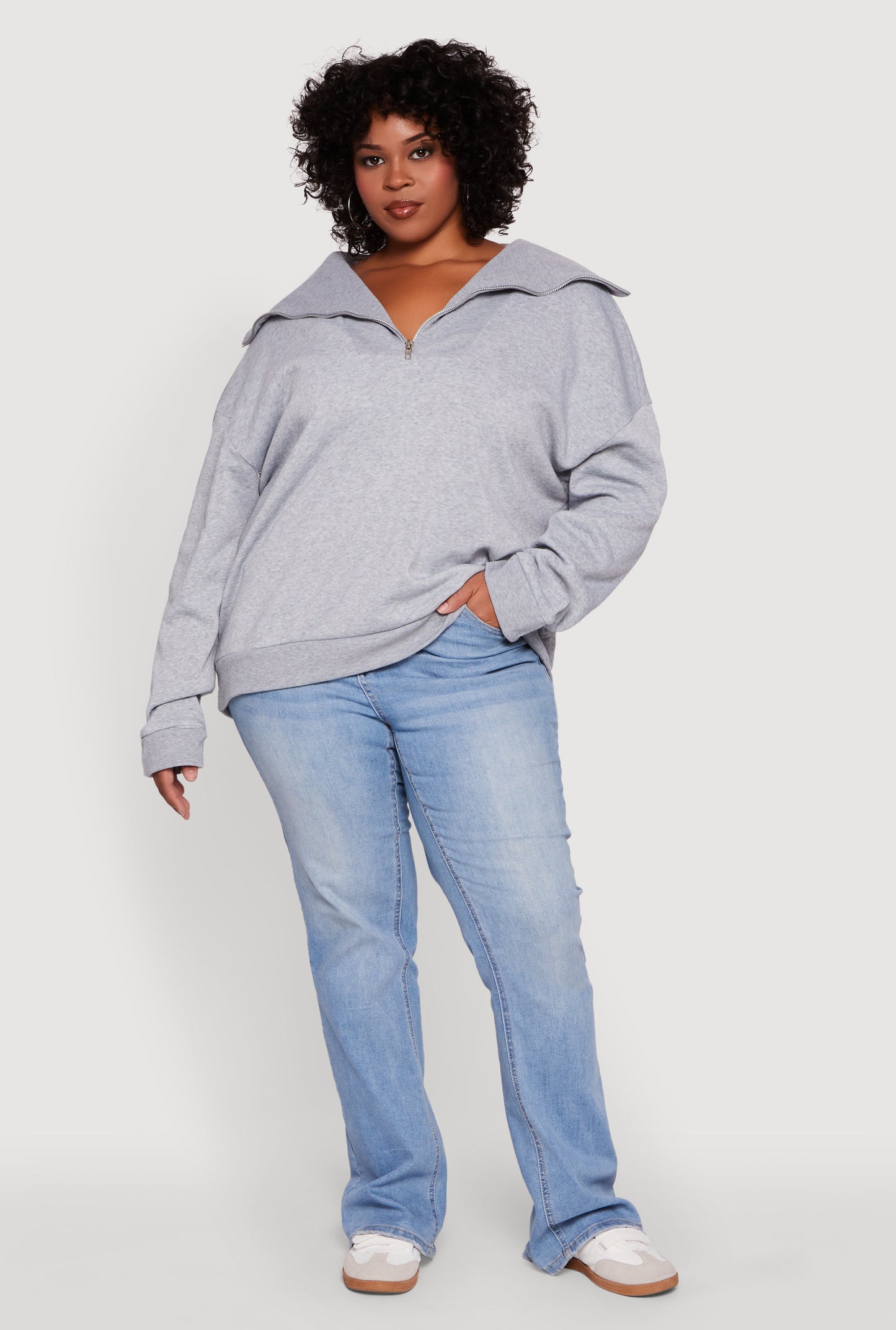 Plus Size Fleece Lined Collared Half Zip Sweatshirt