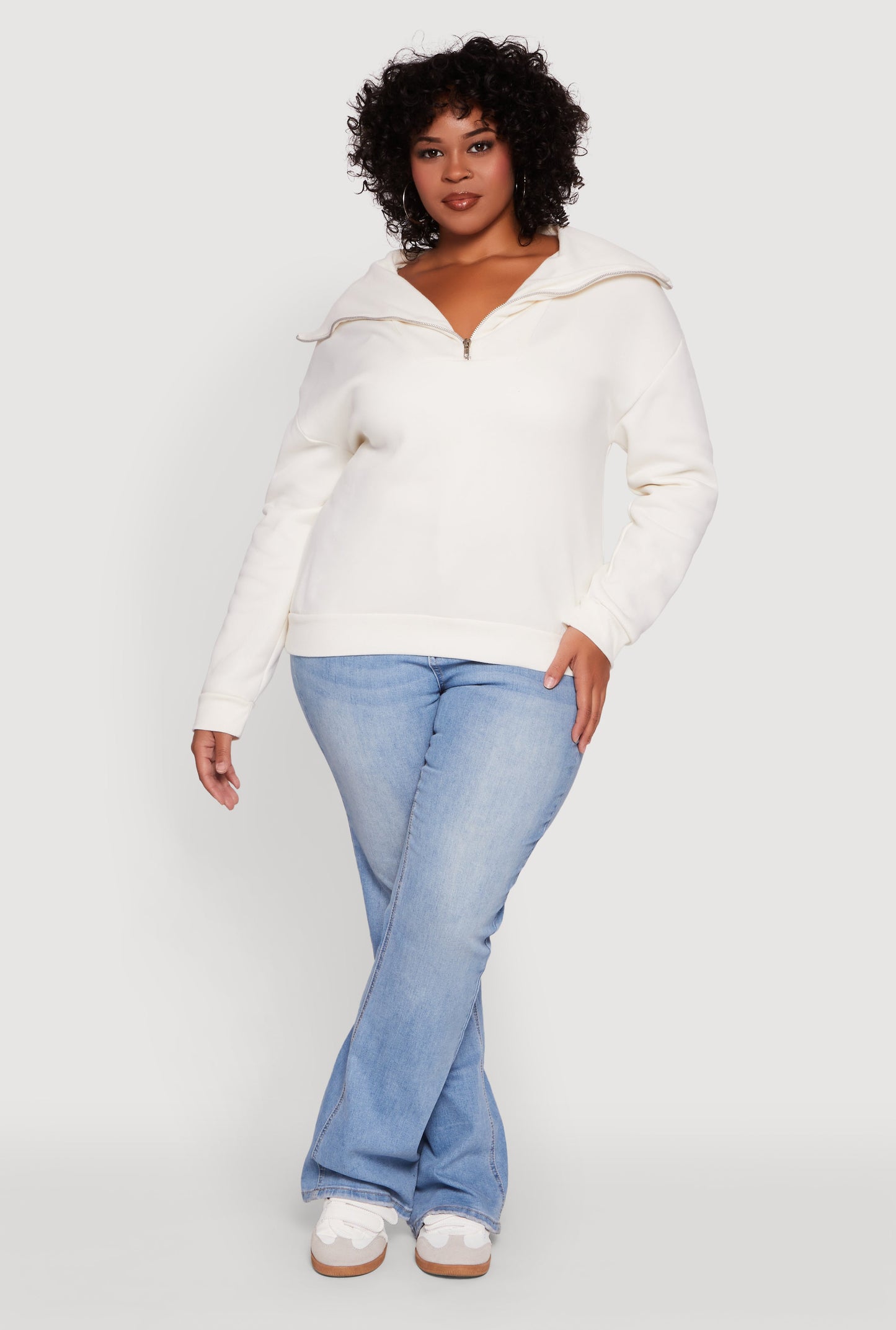 Plus Size Fleece Lined Collared Half Zip Sweatshirt