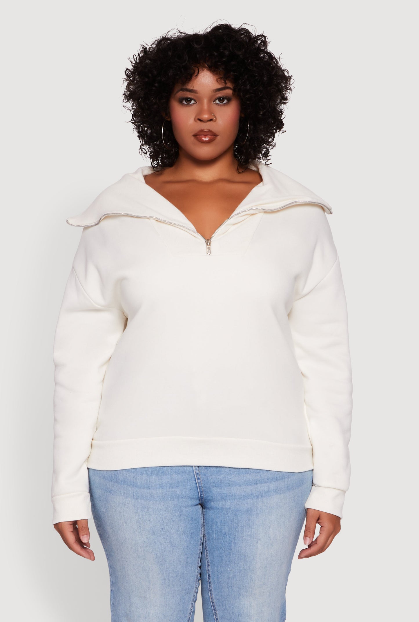 Plus Size Fleece Lined Collared Half Zip Sweatshirt