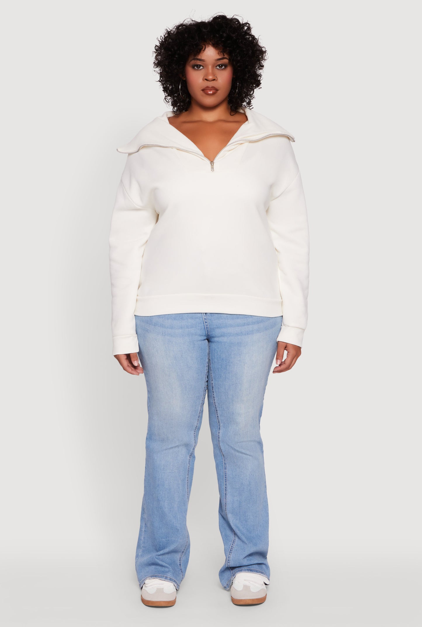 Plus Size Fleece Lined Collared Half Zip Sweatshirt