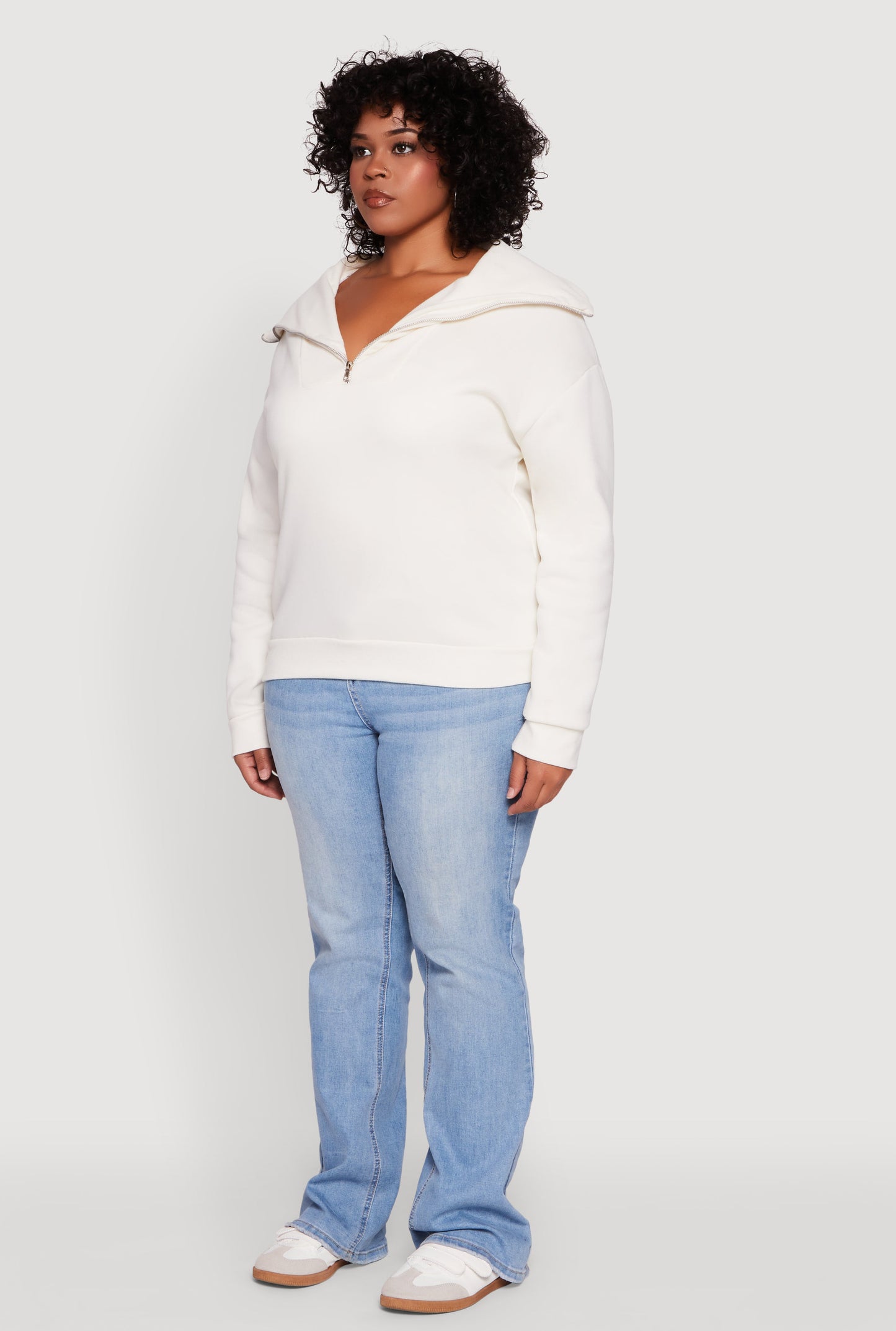 Plus Size Fleece Lined Collared Half Zip Sweatshirt