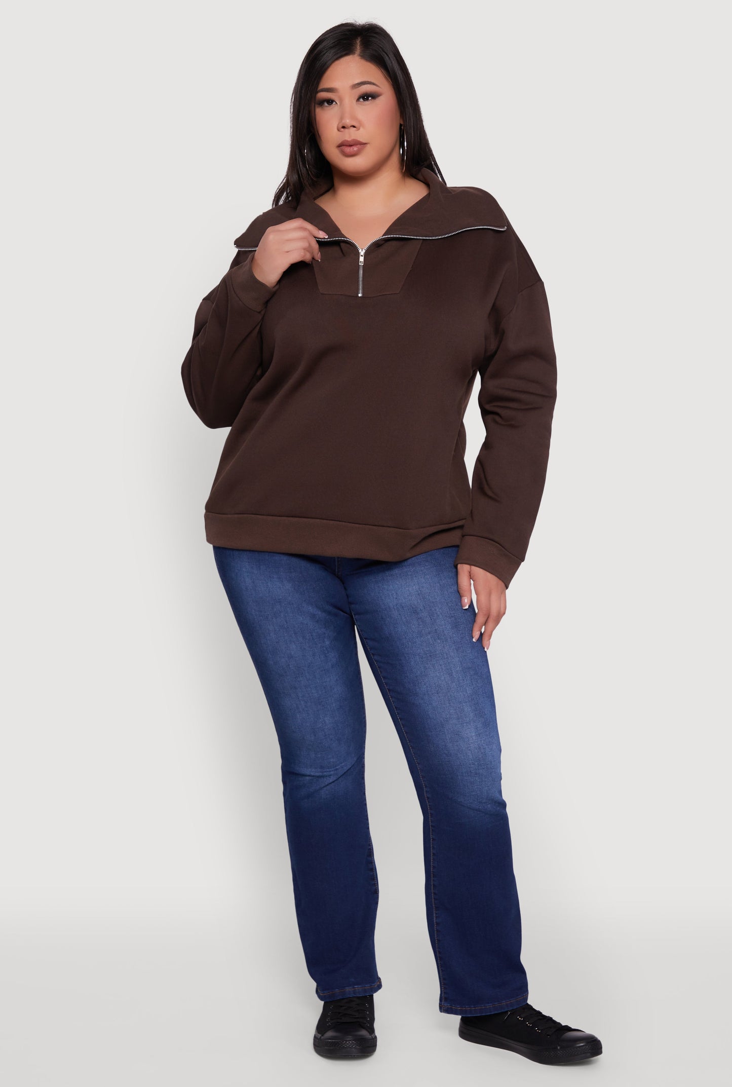 Plus Size Fleece Lined Collared Half Zip Sweatshirt