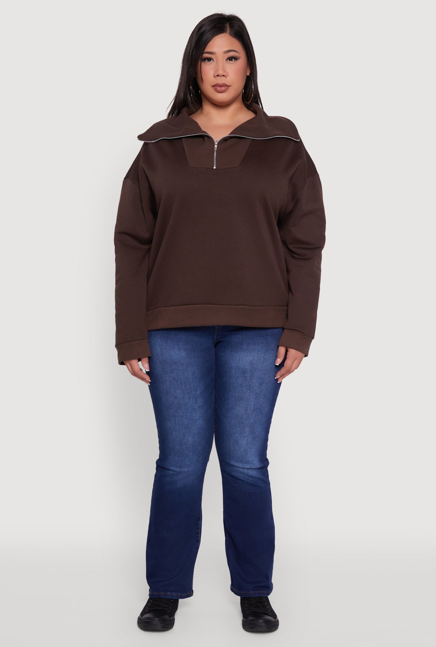 Plus Size Fleece Lined Collared Half Zip Sweatshirt