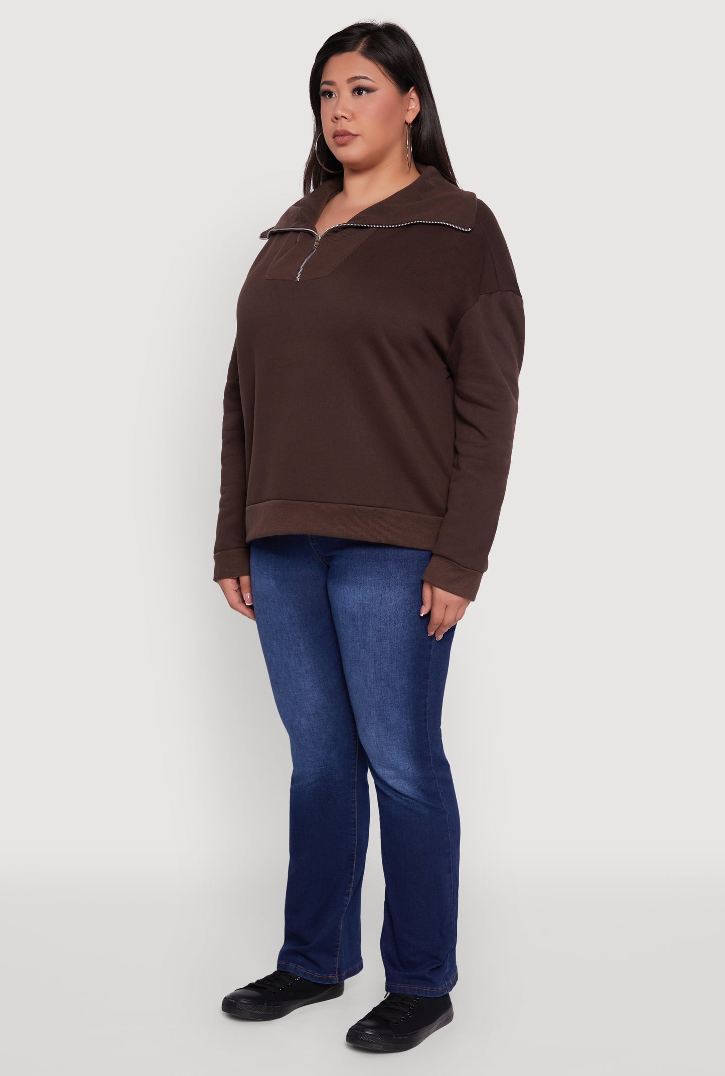 Plus Size Fleece Lined Collared Half Zip Sweatshirt